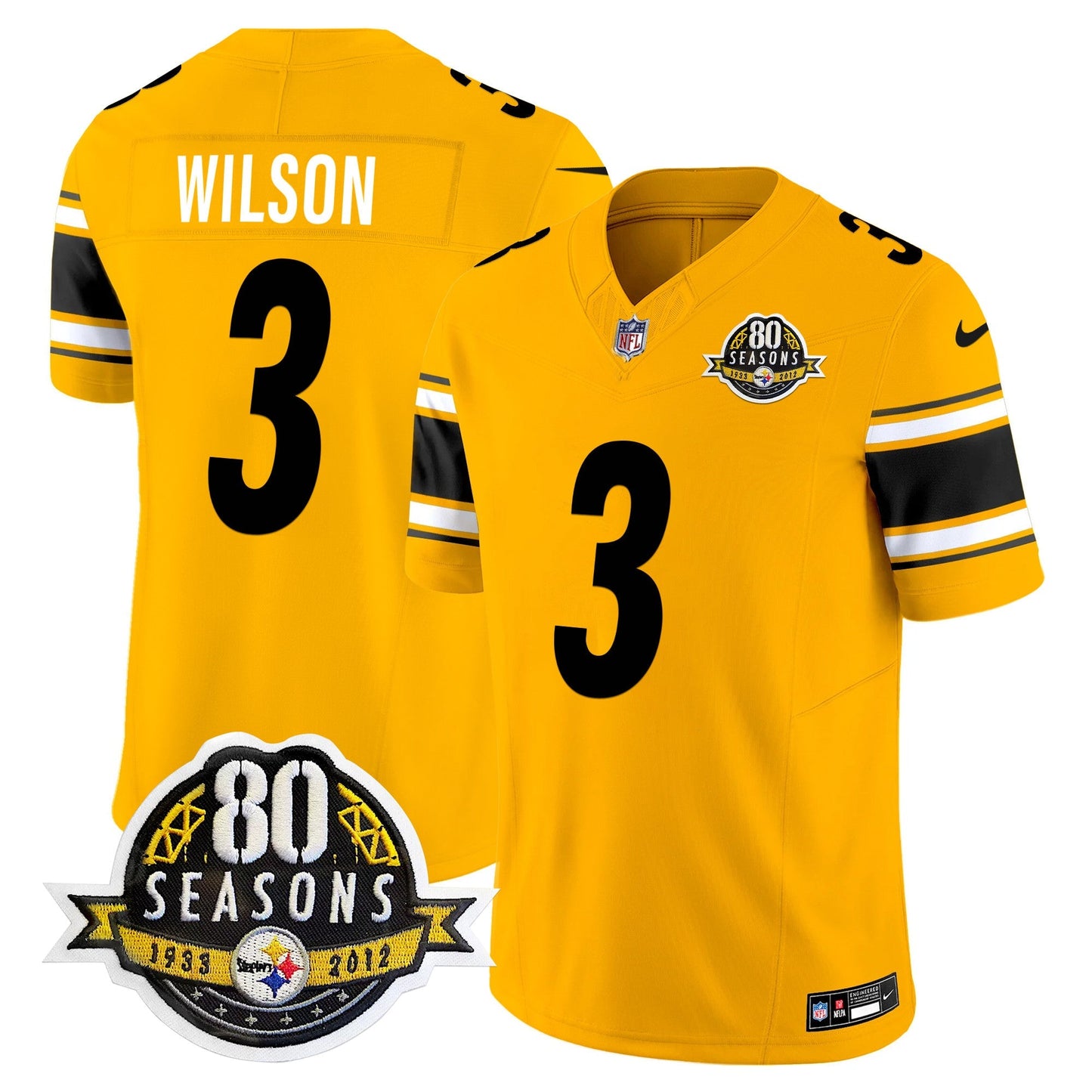 Pittsburgh  Steelers 80th Anniversary Patch Vapor Limited Jersey - All Stitched