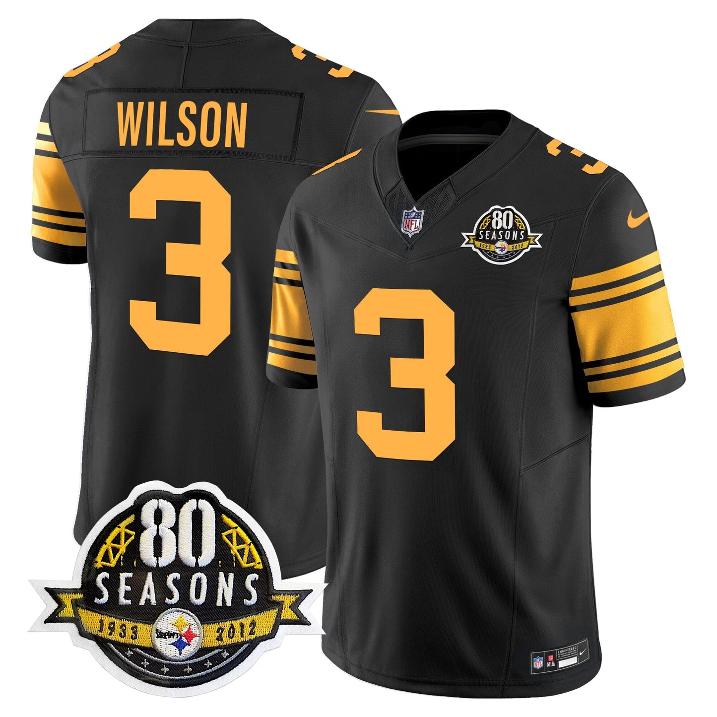 Pittsburgh  Steelers 80th Anniversary Patch Vapor Limited Jersey - All Stitched