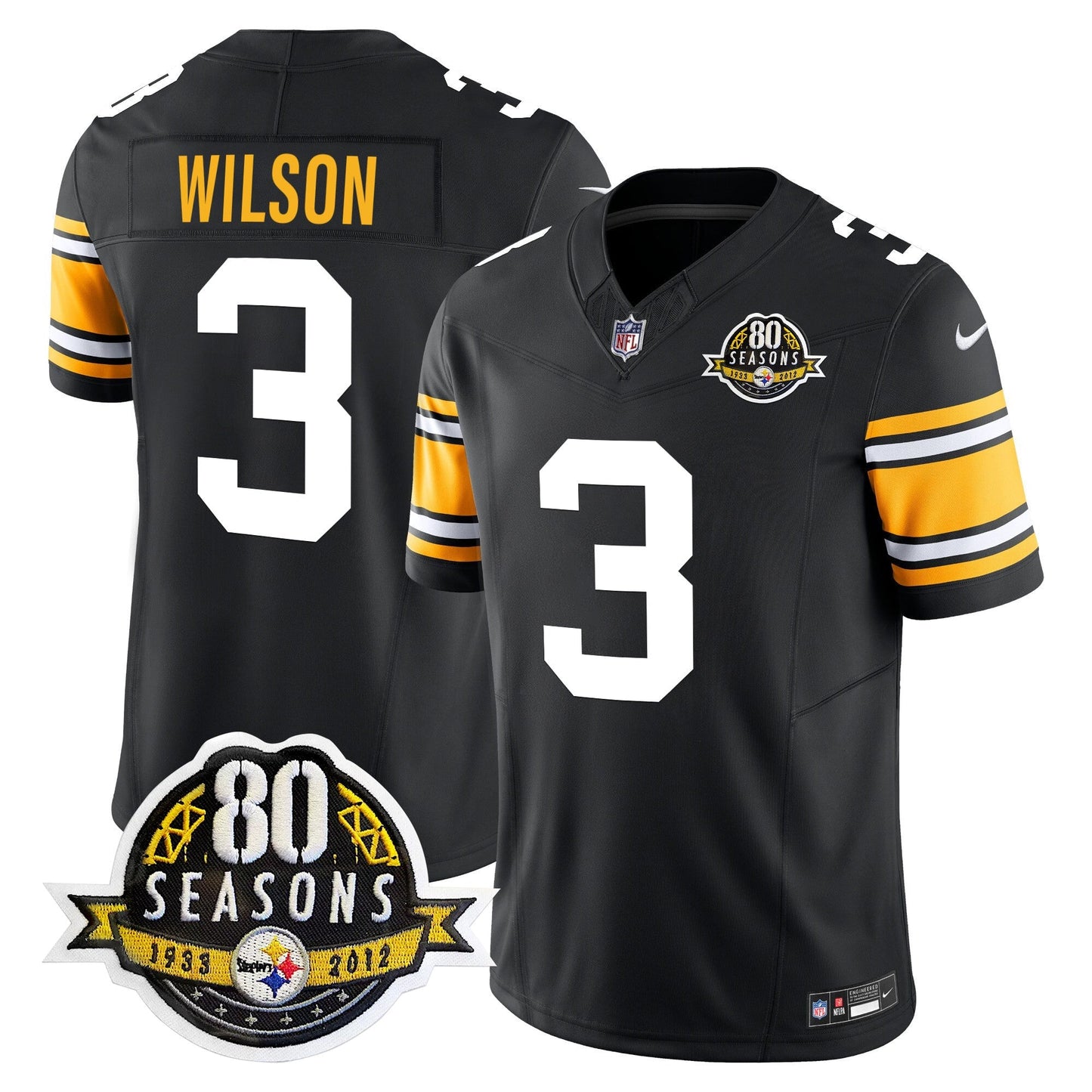 Pittsburgh  Steelers 80th Anniversary Patch Vapor Limited Jersey - All Stitched