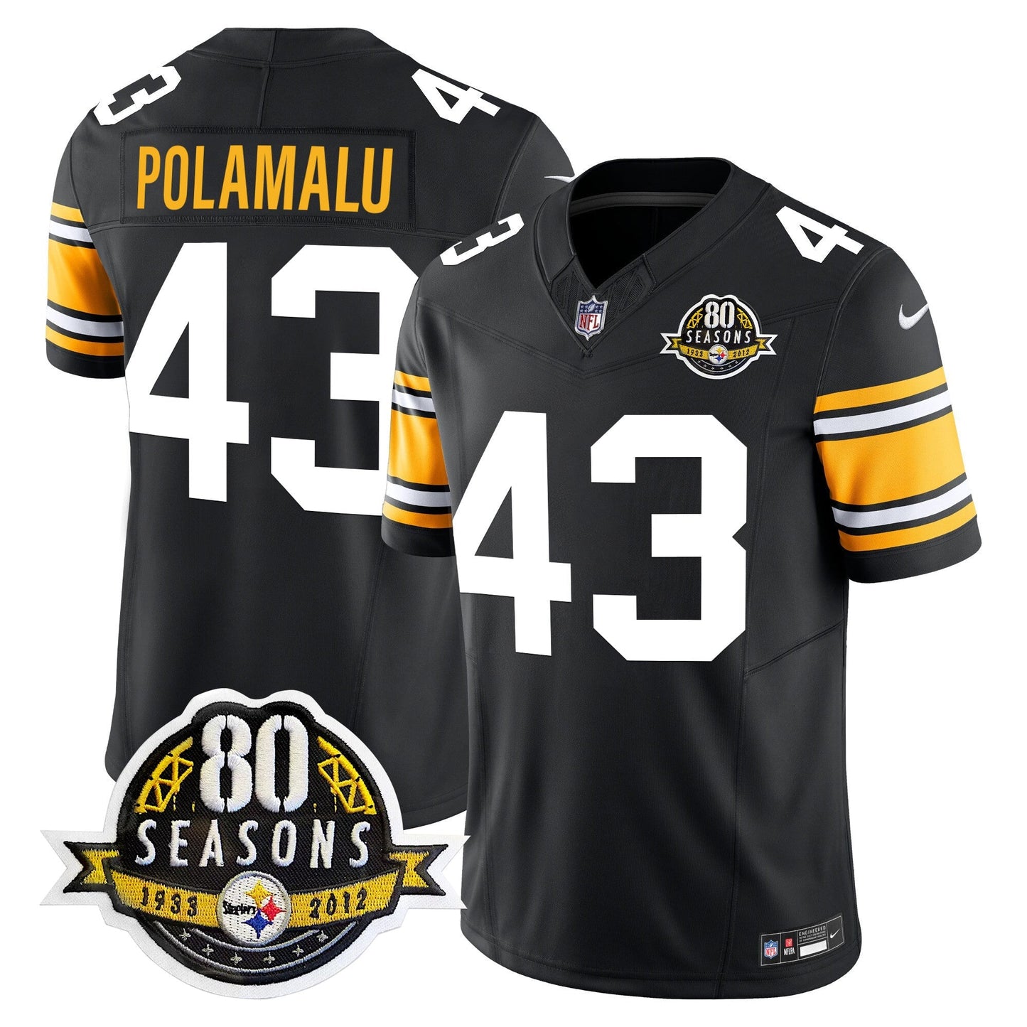 Pittsburgh  Steelers 80th Anniversary Patch Vapor Limited Jersey - All Stitched