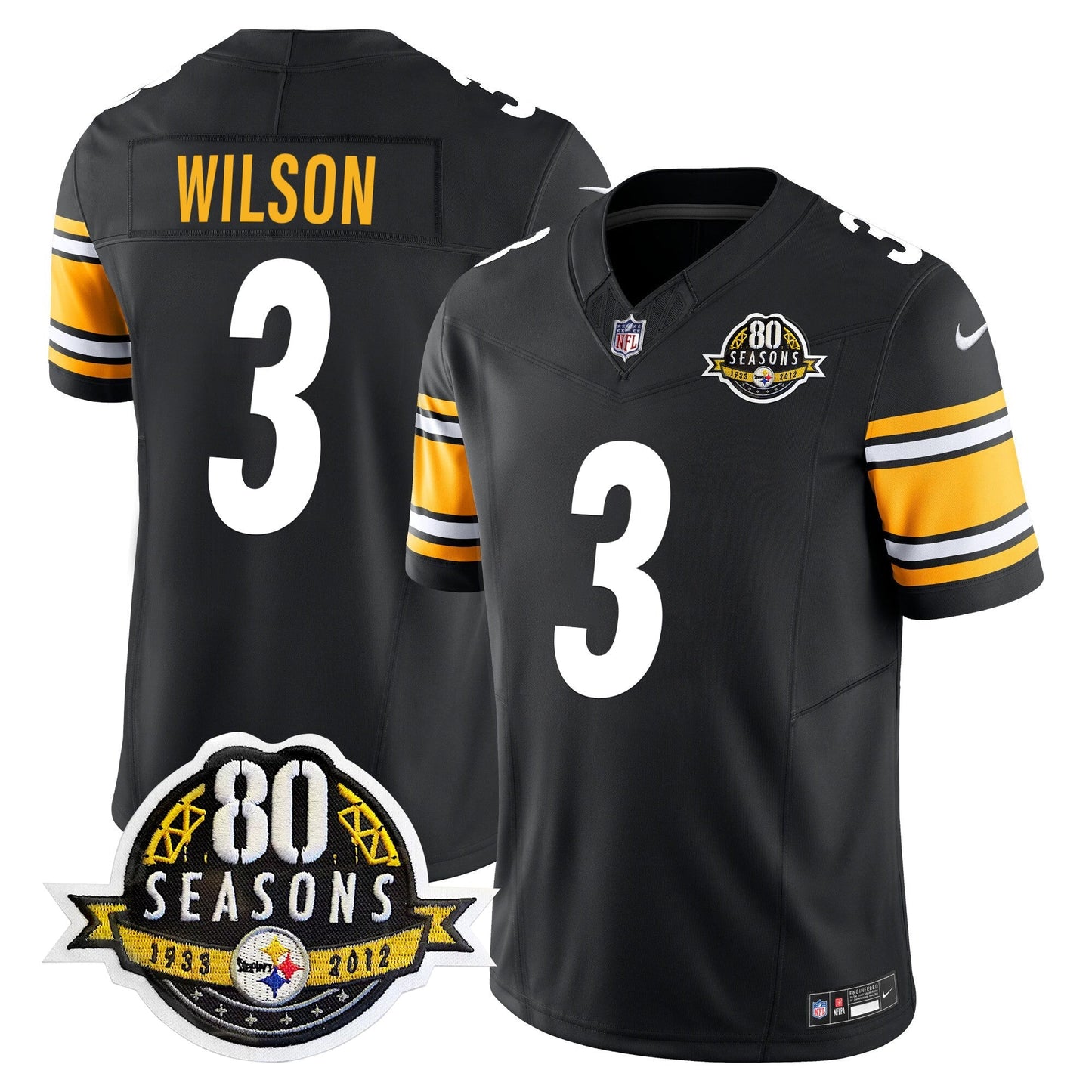 Pittsburgh  Steelers 80th Anniversary Patch Vapor Limited Jersey - All Stitched