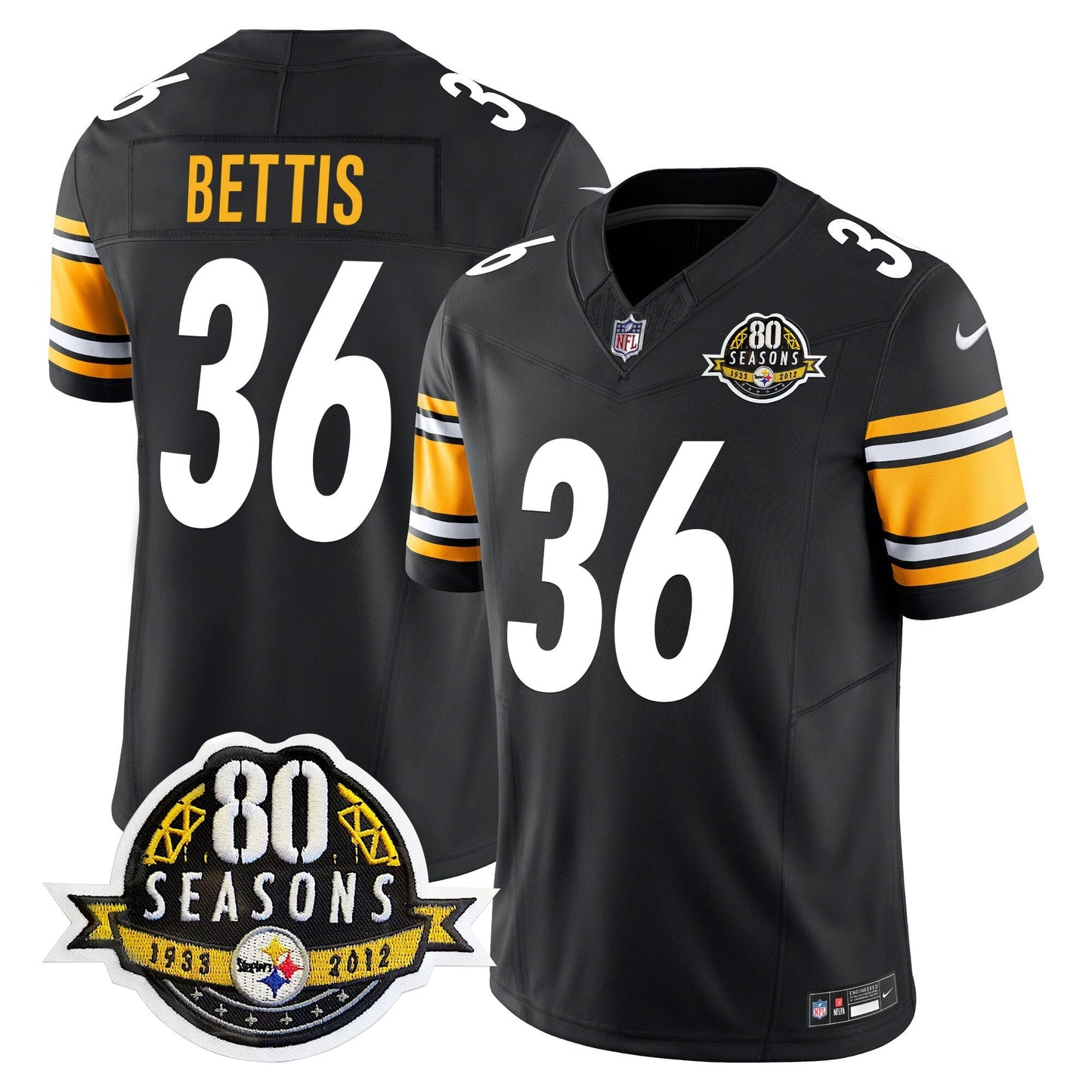 Pittsburgh  Steelers 80th Anniversary Patch Vapor Limited Jersey - All Stitched