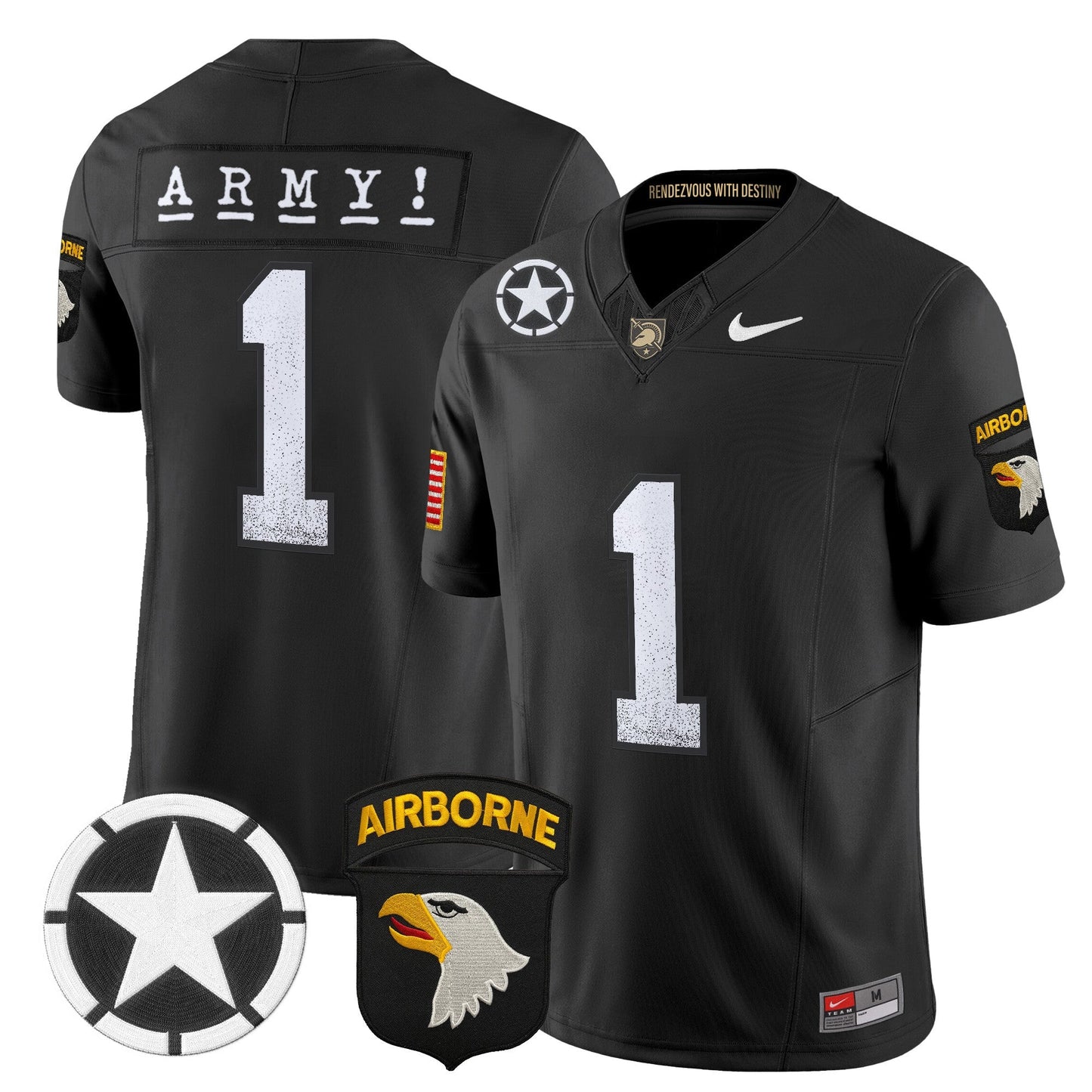 Army Black Knights 101st Airborne Division Patch 2024 Vapor Limited Jersey - All Stitched