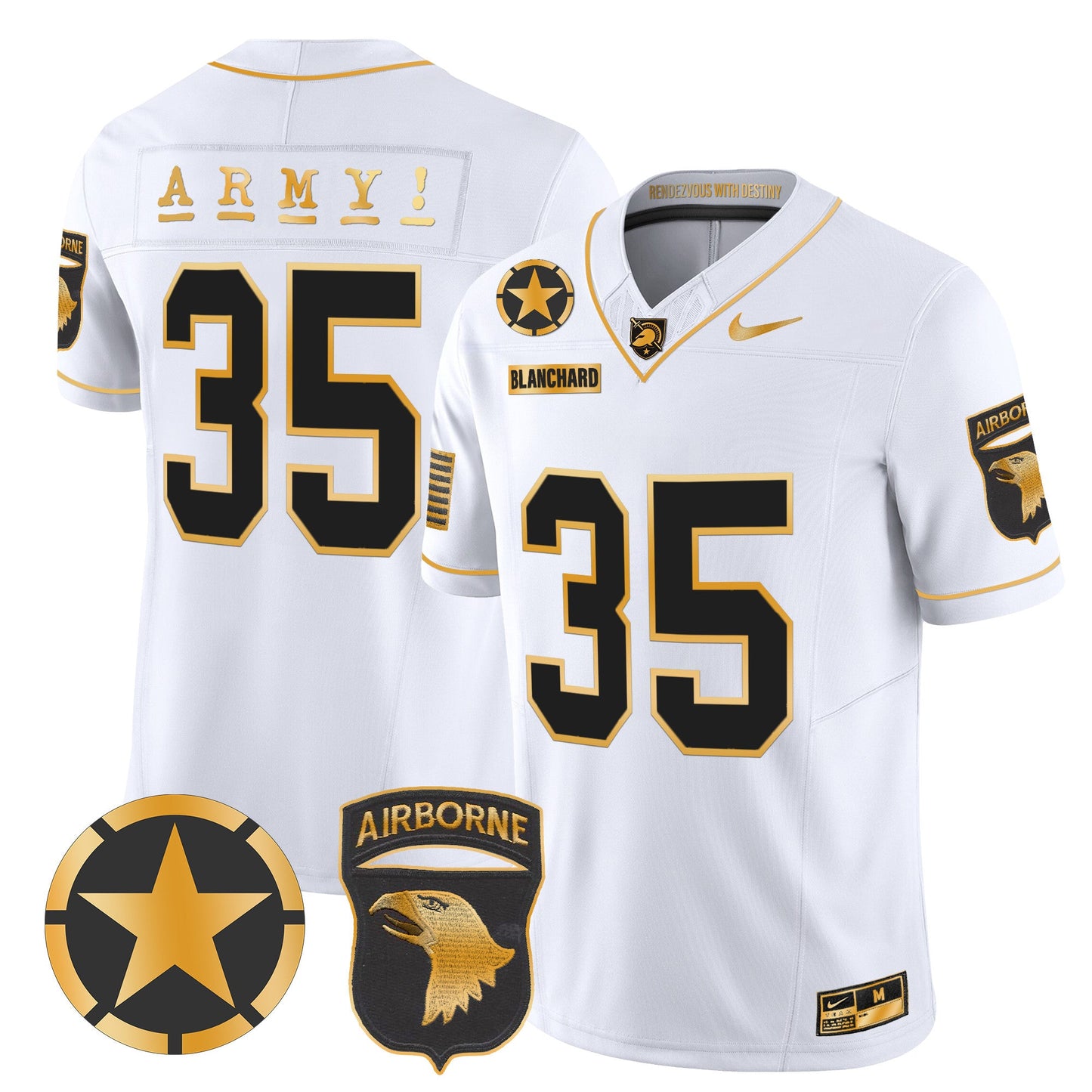 Army Black Knights 101st Airborne Division Patch 2024 Gold Vapor Limited Jersey - All Stitched