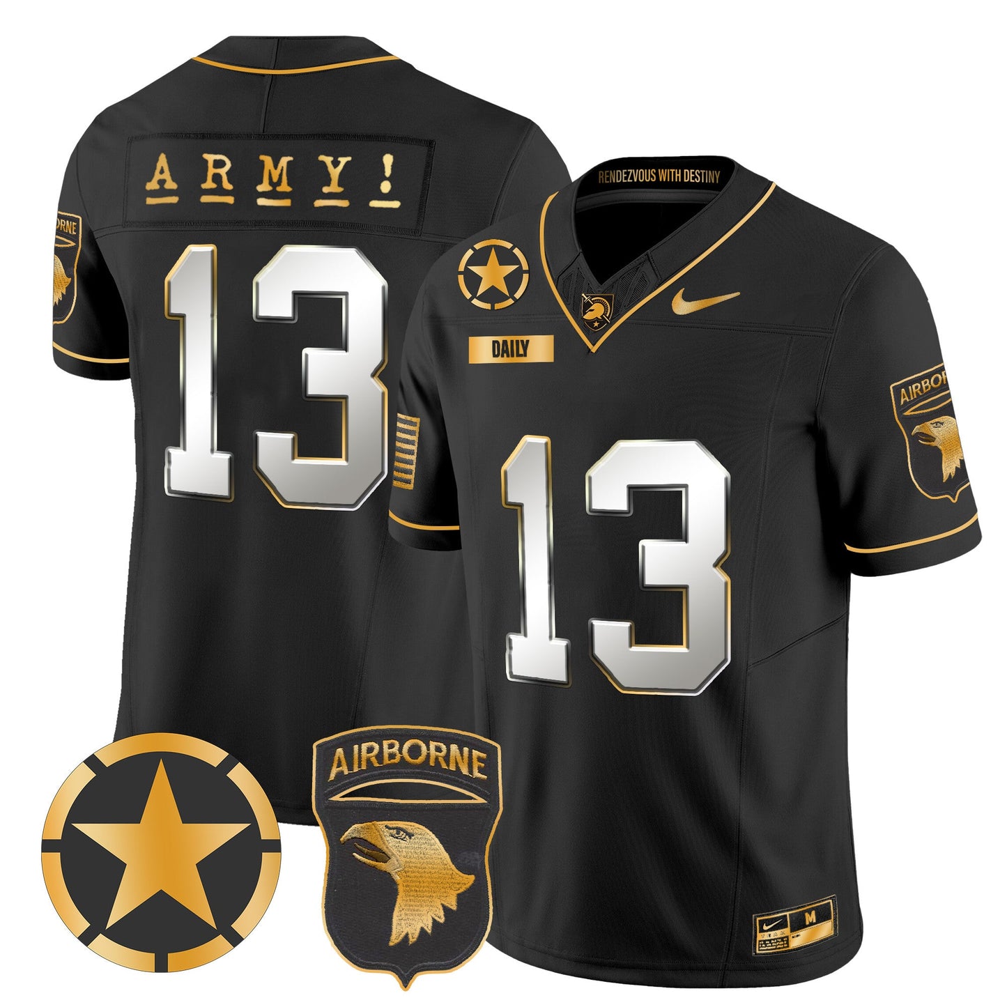 Army Black Knights 101st Airborne Division Patch 2024 Gold Vapor Limited Jersey - All Stitched