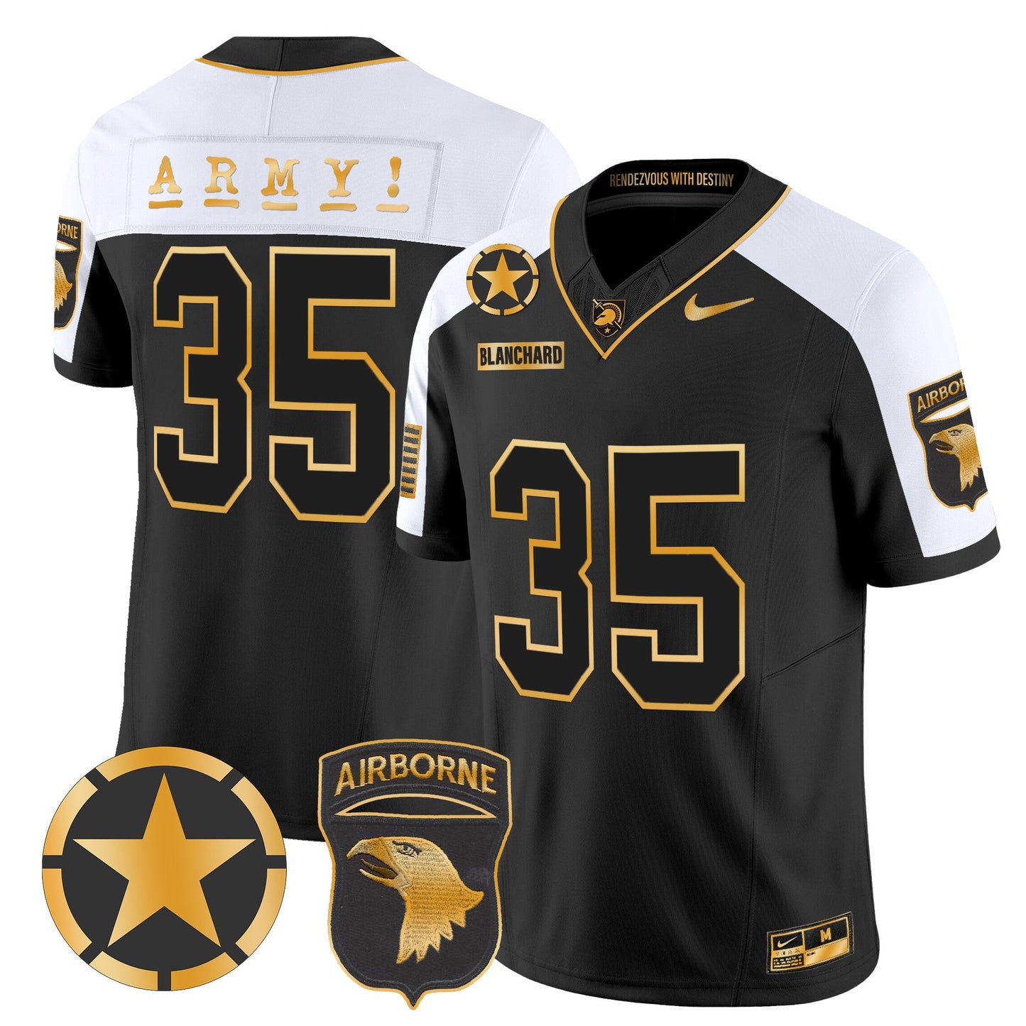 Army Black Knights 101st Airborne Division Patch 2024 Gold Vapor Limited Jersey - All Stitched