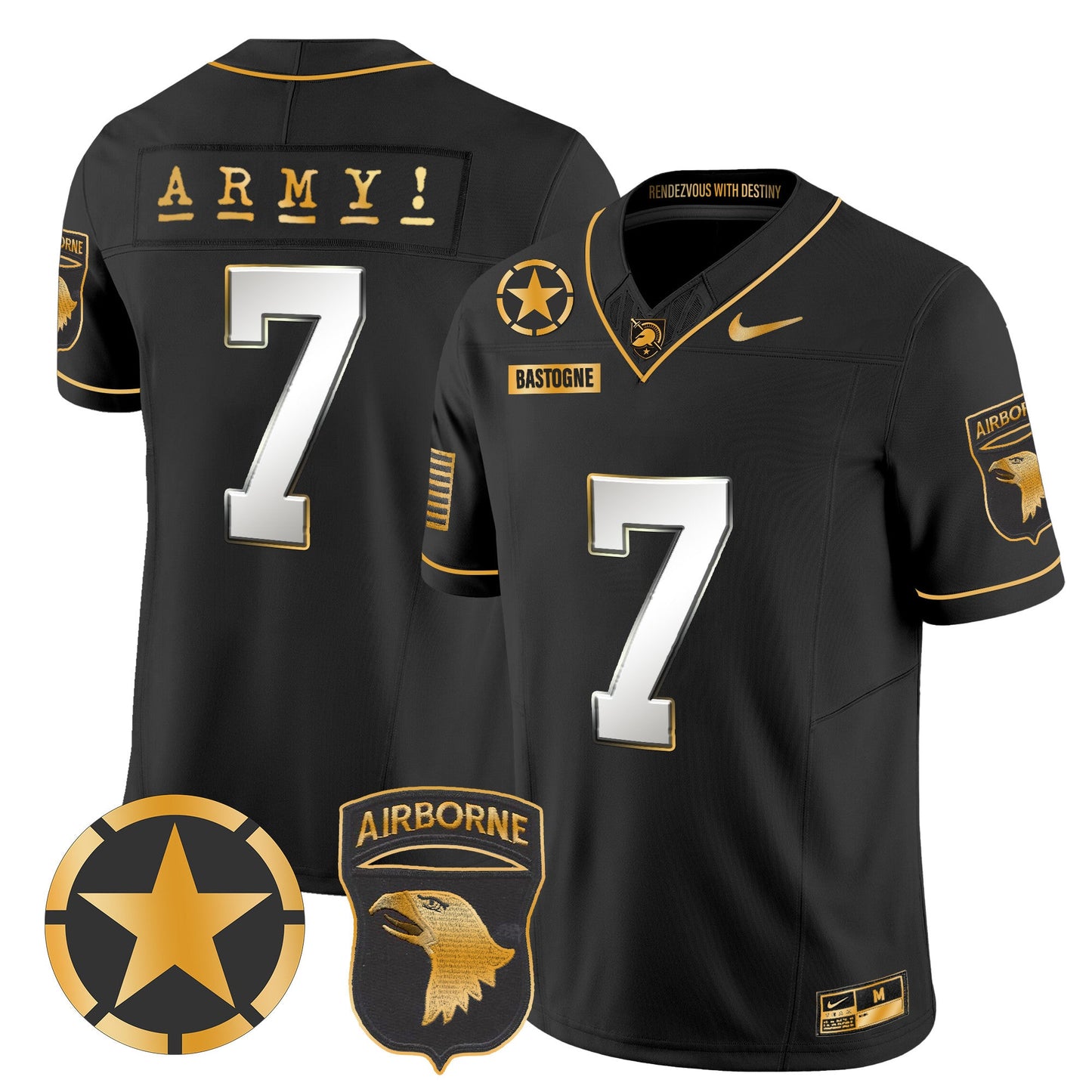Army Black Knights 101st Airborne Division Patch 2024 Gold Vapor Limited Jersey - All Stitched