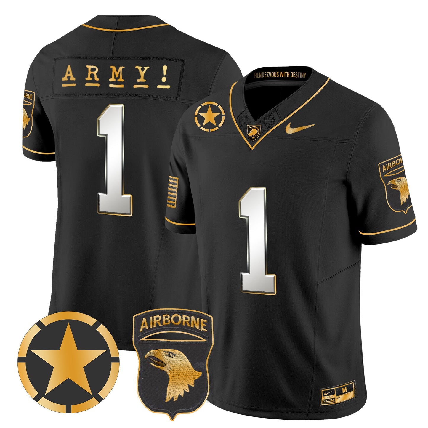 Army Black Knights 101st Airborne Division Patch 2024 Gold Vapor Limited Jersey - All Stitched