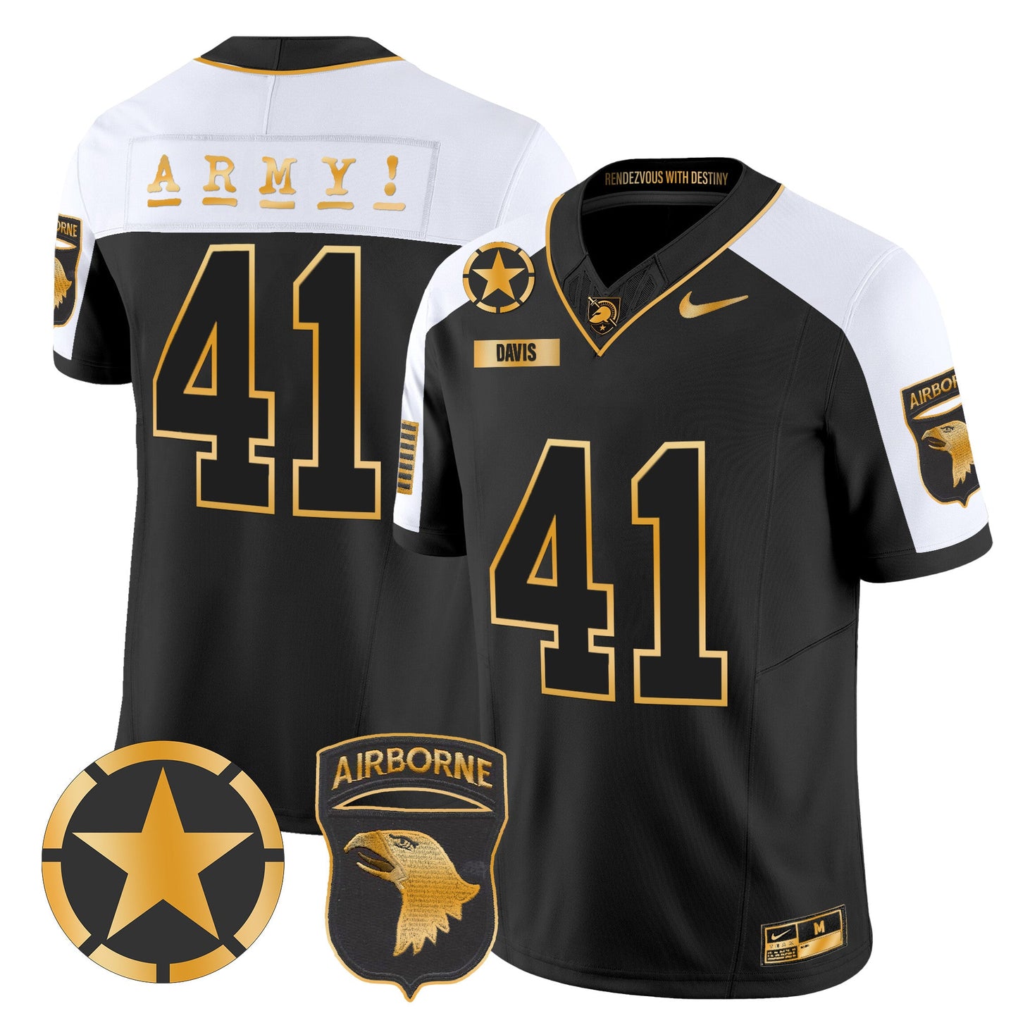 Army Black Knights 101st Airborne Division Patch 2024 Gold Vapor Limited Jersey - All Stitched