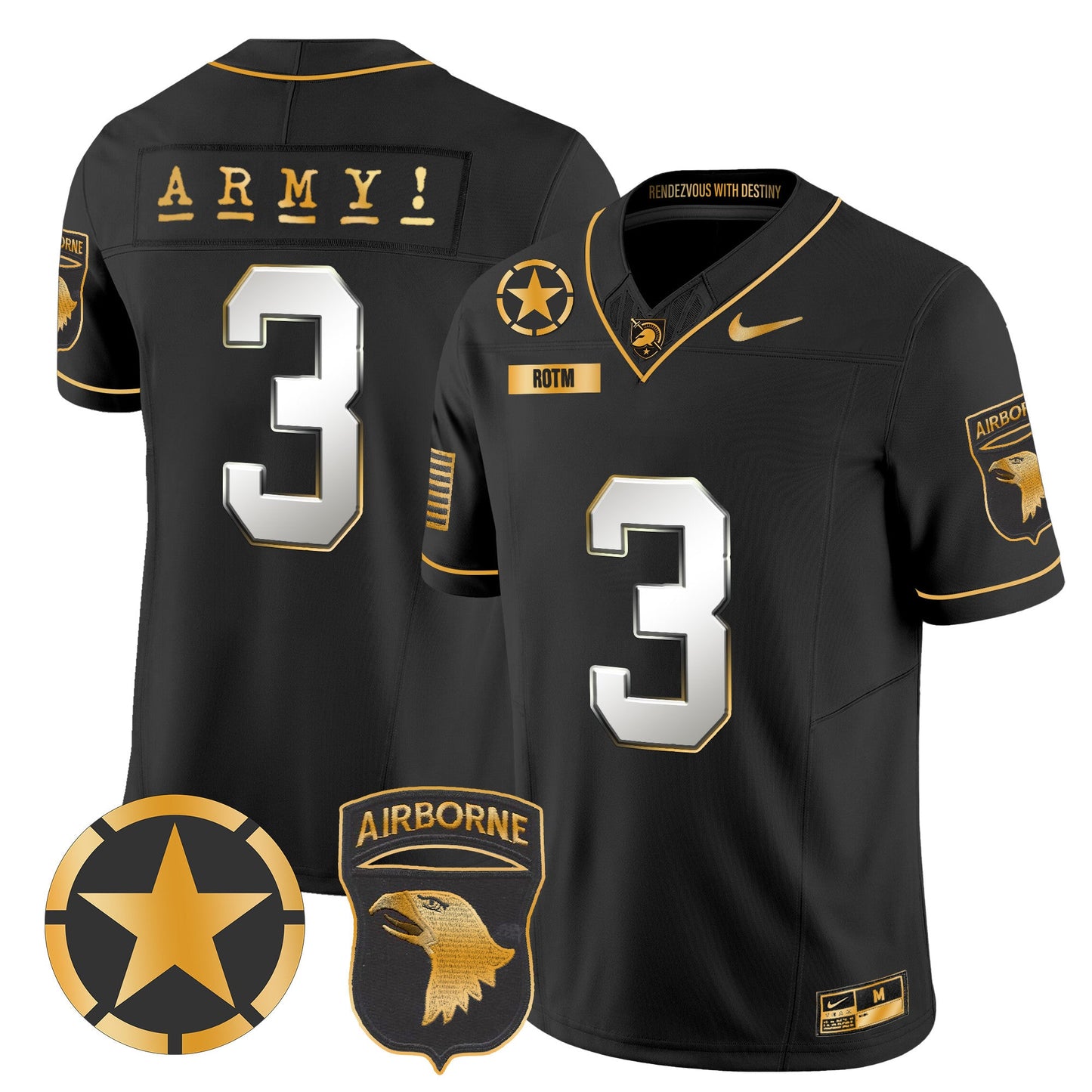 Army Black Knights 101st Airborne Division Patch 2024 Gold Vapor Limited Jersey - All Stitched