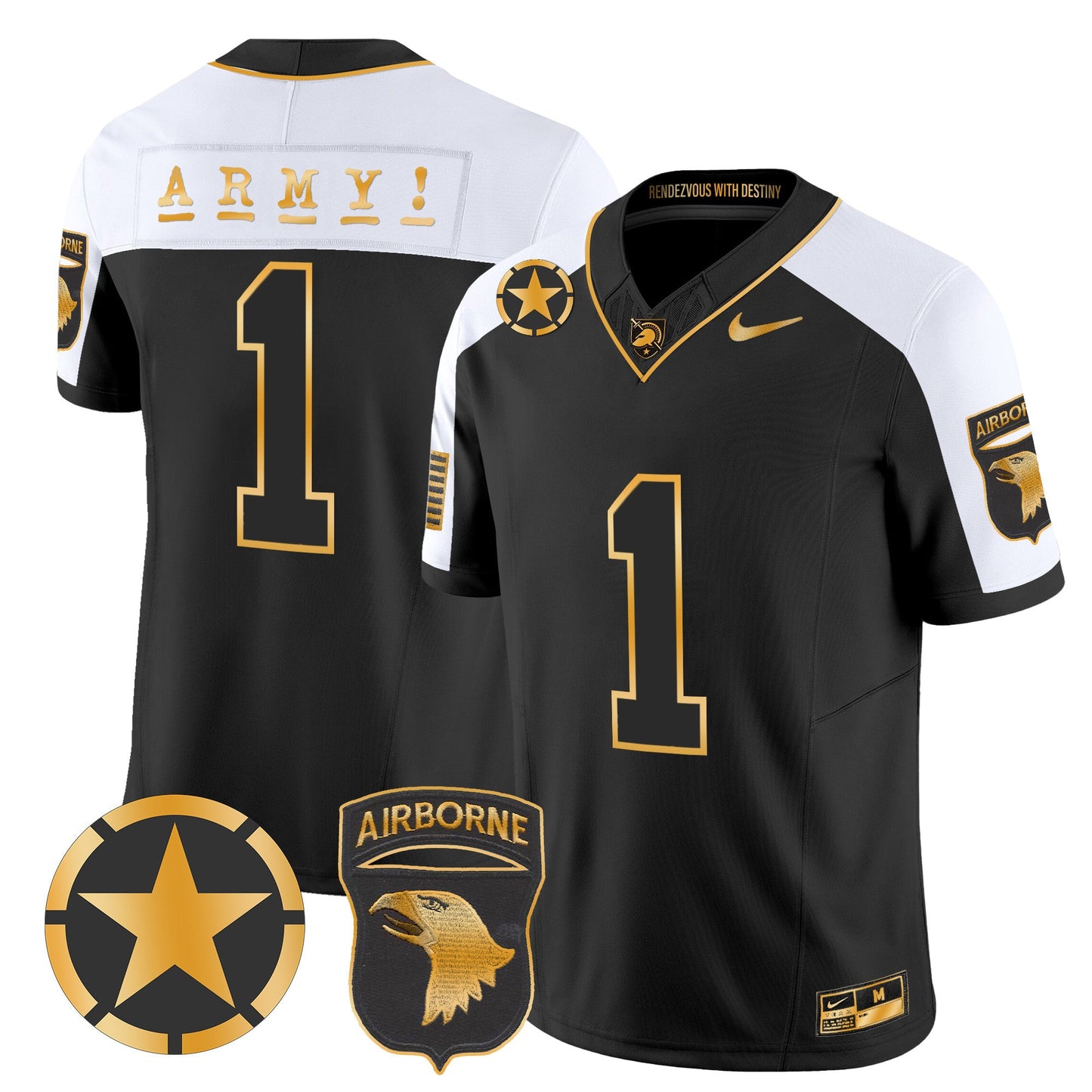 Army Black Knights 101st Airborne Division Patch 2024 Gold Vapor Limited Jersey - All Stitched