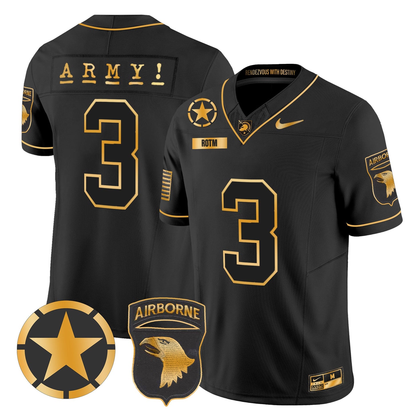 Army Black Knights 101st Airborne Division Patch 2024 Gold Vapor Limited Jersey - All Stitched