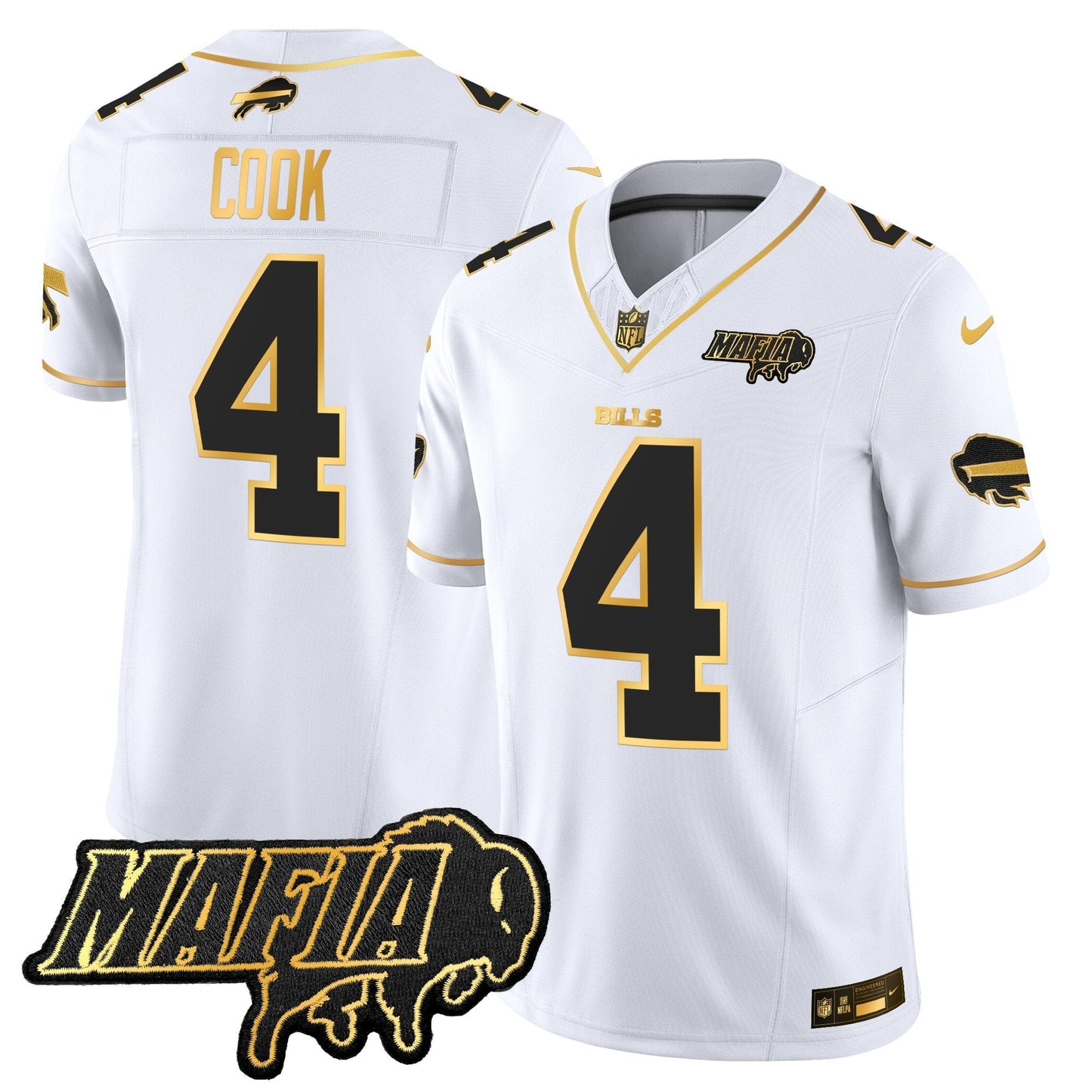 BUF 2024 Bills Mafia Patch Gold Vapor Limited Jersey - All Stitched