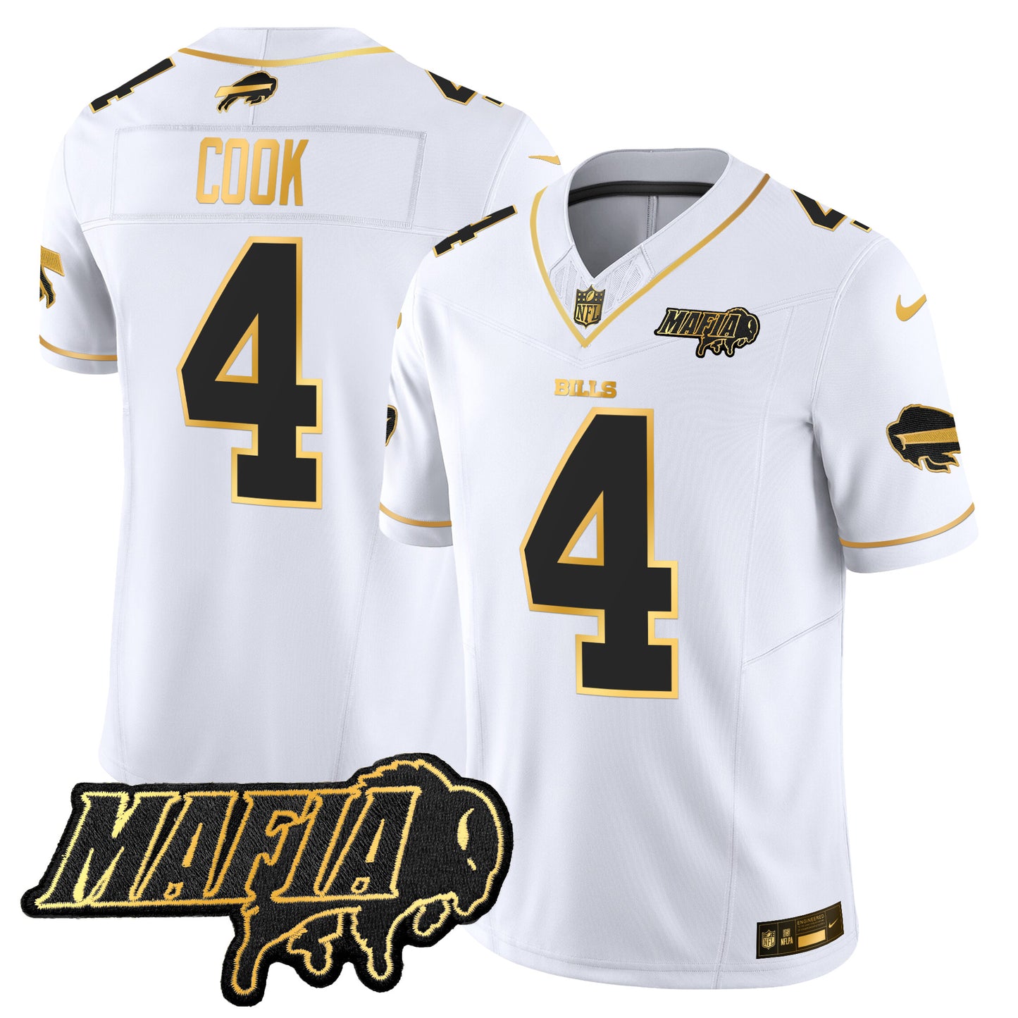 Men's Buffalo Bills 2025 Bills Mafia Patch Gold Vapor Limited Jersey - All Stitched