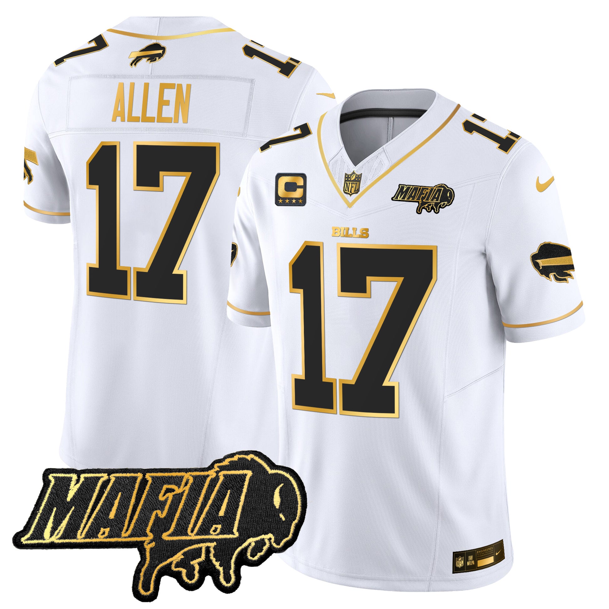 Men's Buffalo Bills 2025 Bills Mafia Patch Gold Vapor Limited Jersey - All Stitched