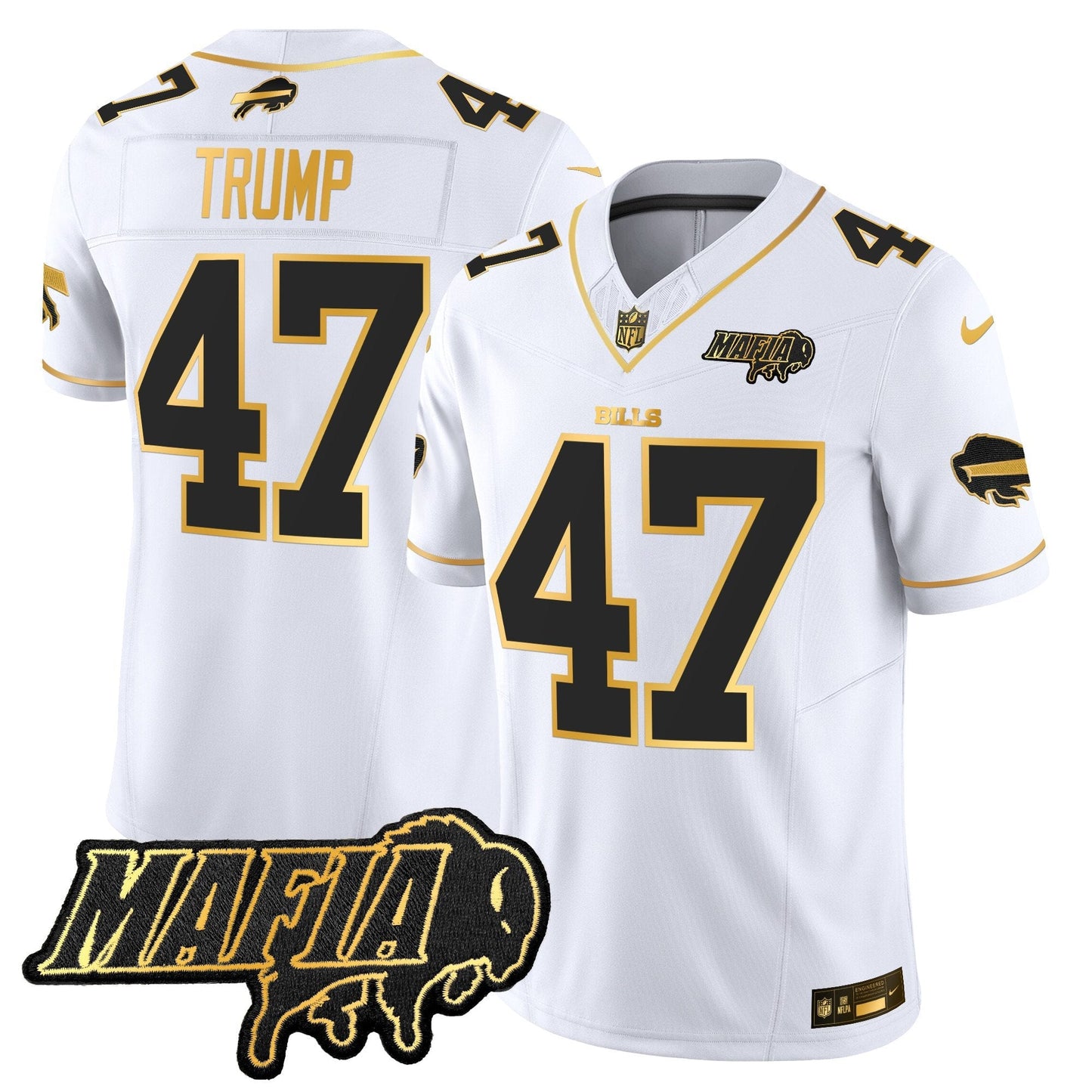 BUF 2024 Bills Mafia Patch Gold Vapor Limited Jersey - All Stitched