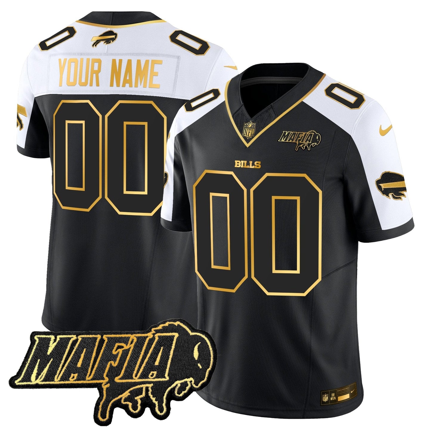 BUF 2024 Bills Mafia Patch Gold Vapor Limited Custom Jersey - All Stitched