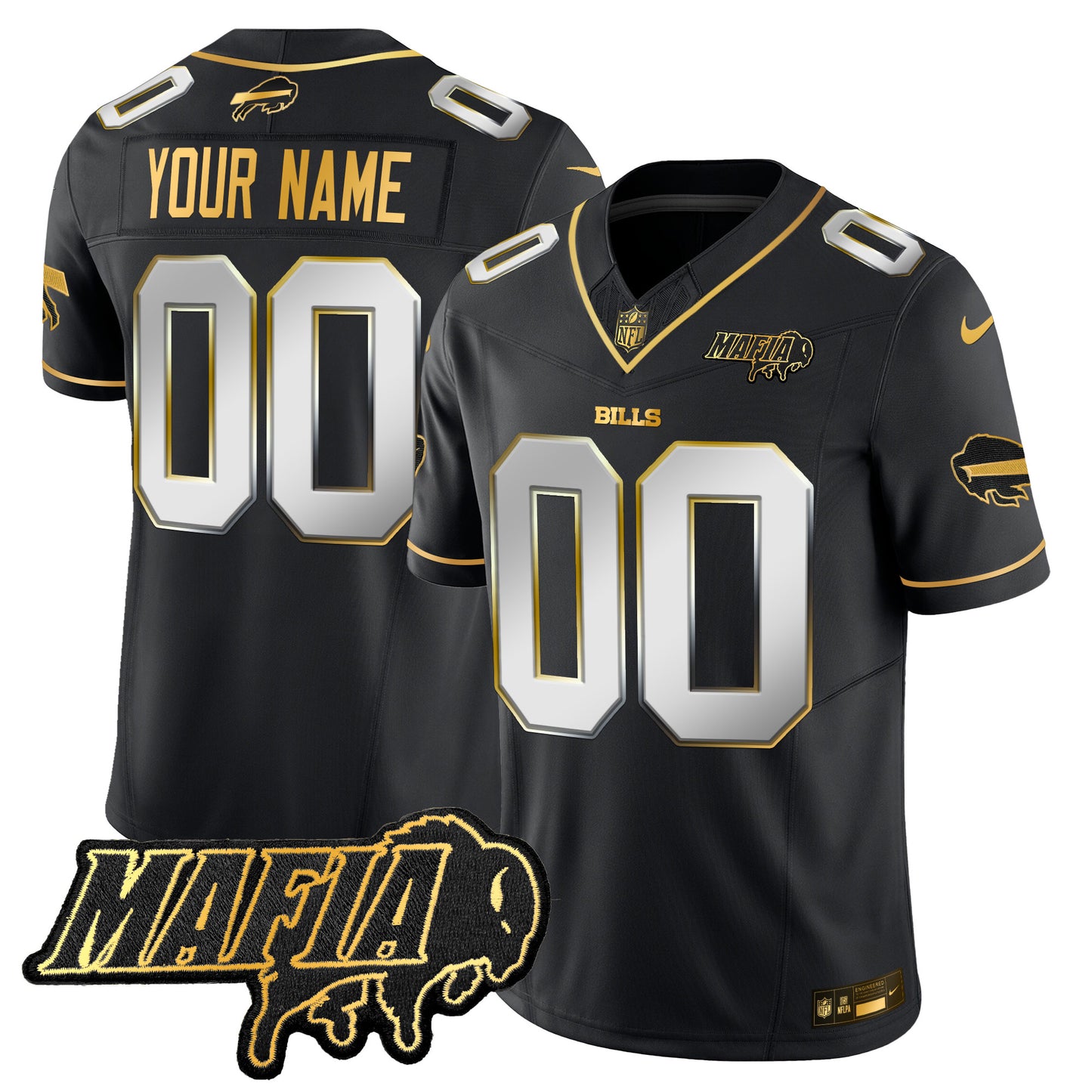 Buffalo Bills 2025 Bills Mafia Patch Gold Vapor Limited Custom Jersey - All Stitched