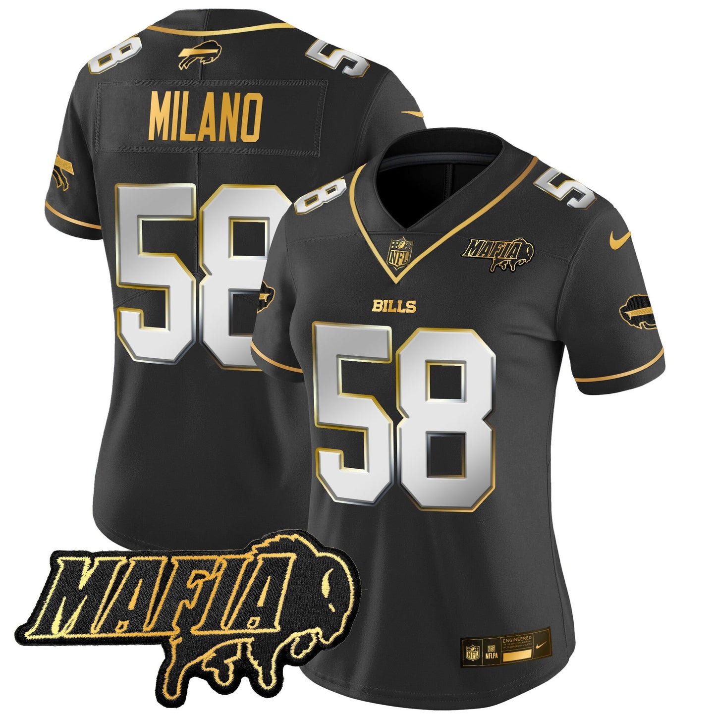 Women's BUF 2024 Bills Mafia Patch Gold Vapor Limited Jersey - All Stitched