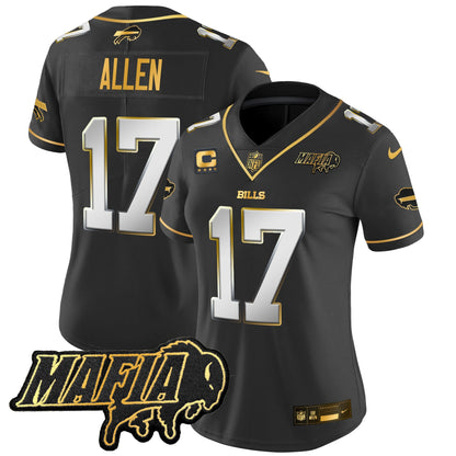 Women's BUF 2024 Bills Mafia Patch Gold Vapor Limited Jersey - All Stitched