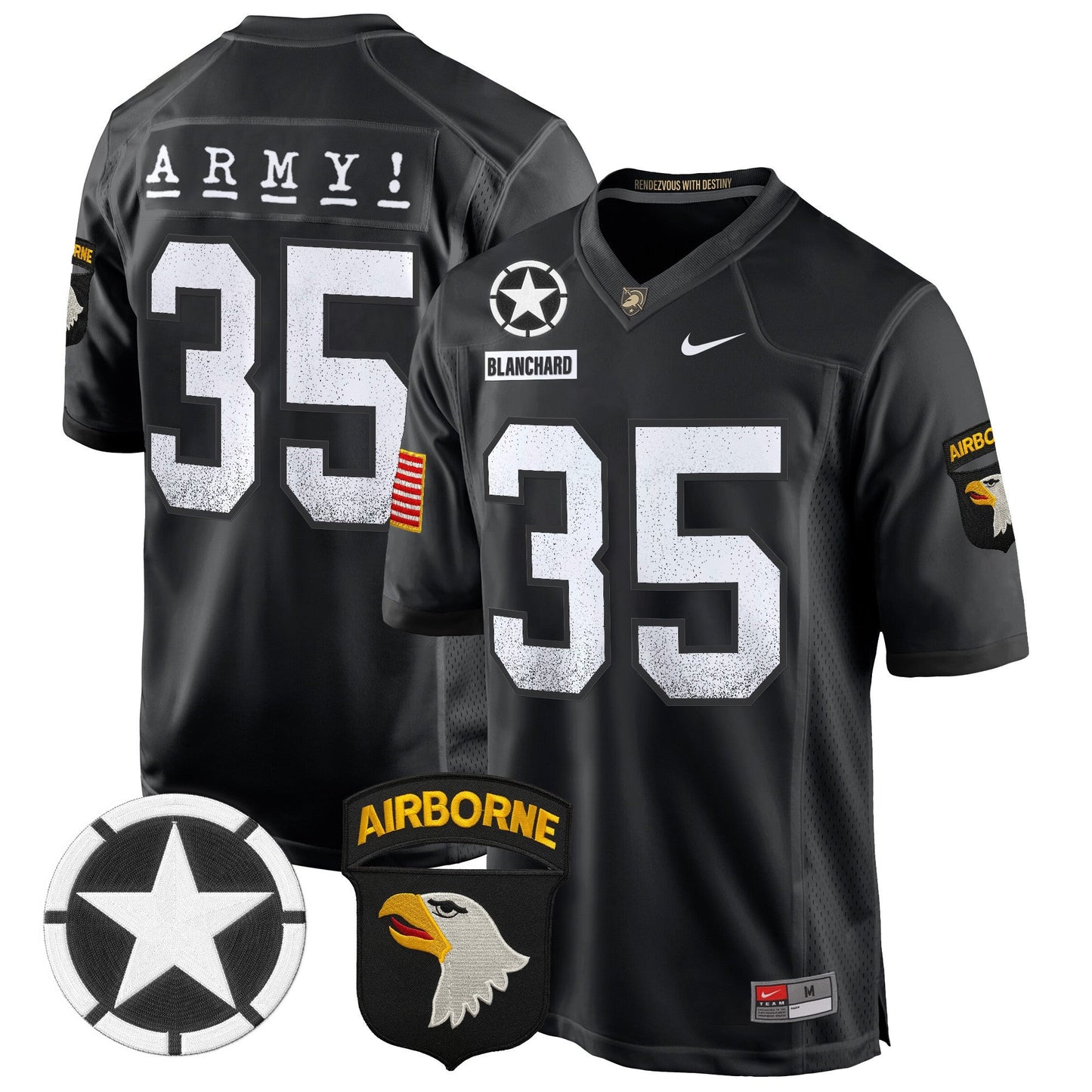 Army Black Knights 101st Airborne Division Patch 2024 Game Jersey - All Stitched