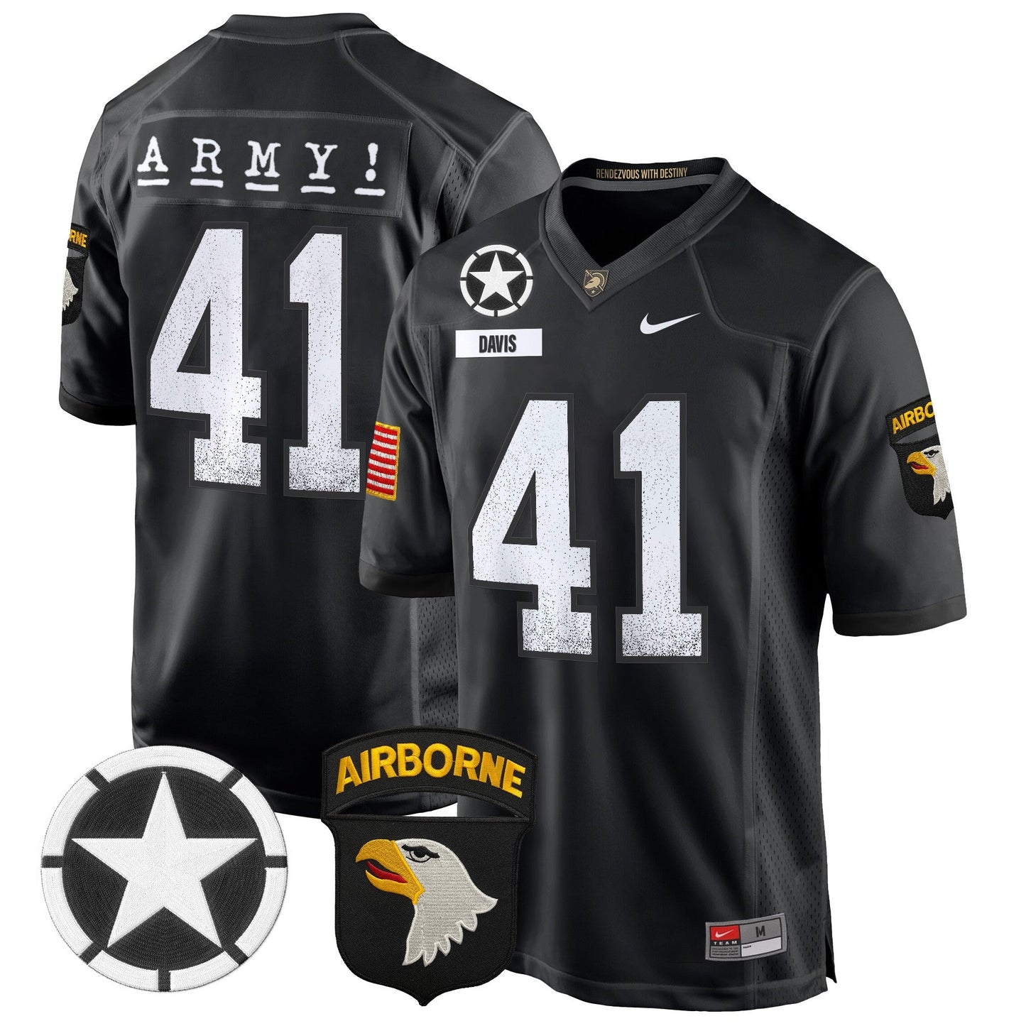 Army Black Knights 101st Airborne Division Patch 2024 Game Jersey - All Stitched