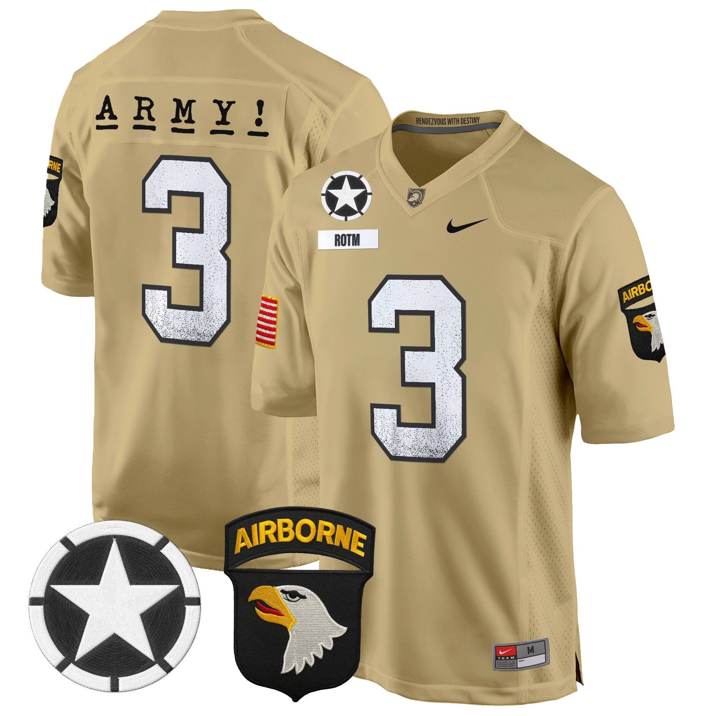 Army Black Knights 101st Airborne Division Patch 2024 Game Jersey - All Stitched