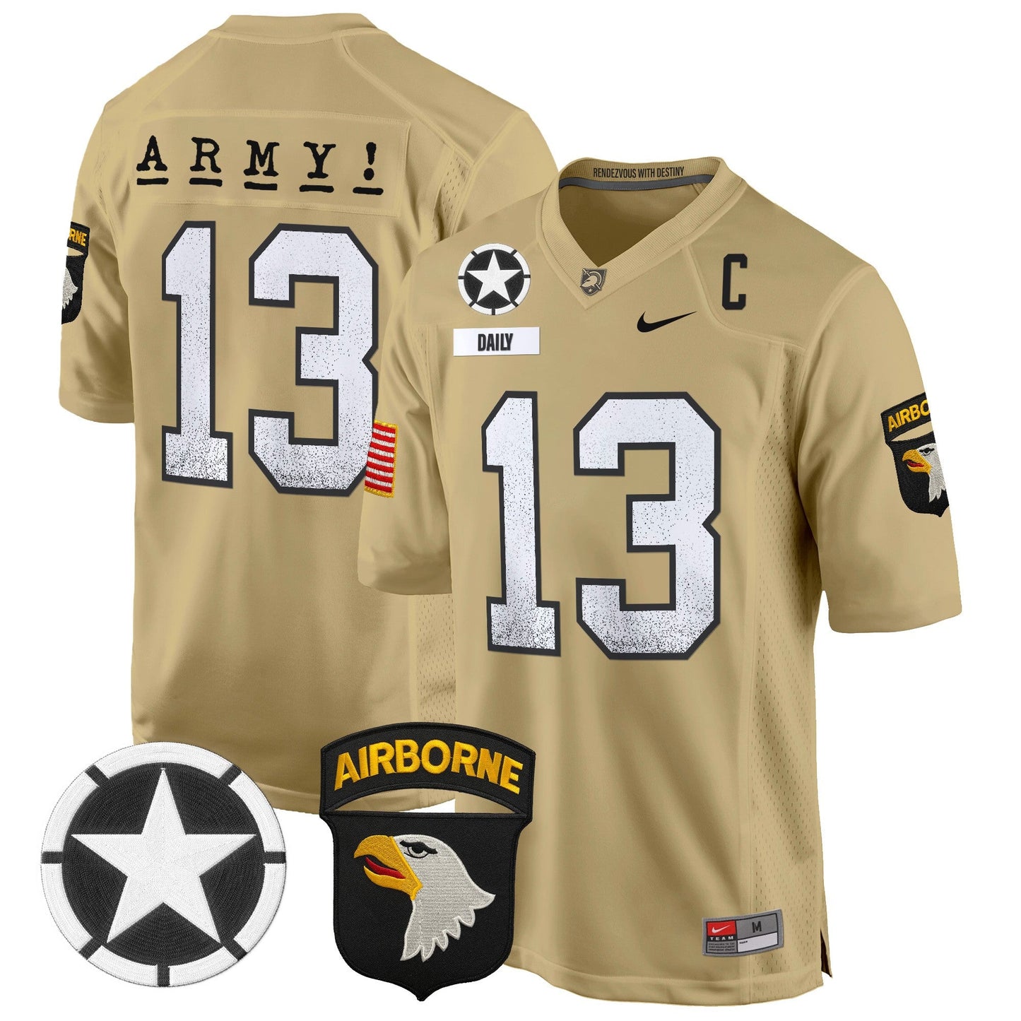 Army Black Knights 101st Airborne Division Patch 2024 Game Jersey - All Stitched