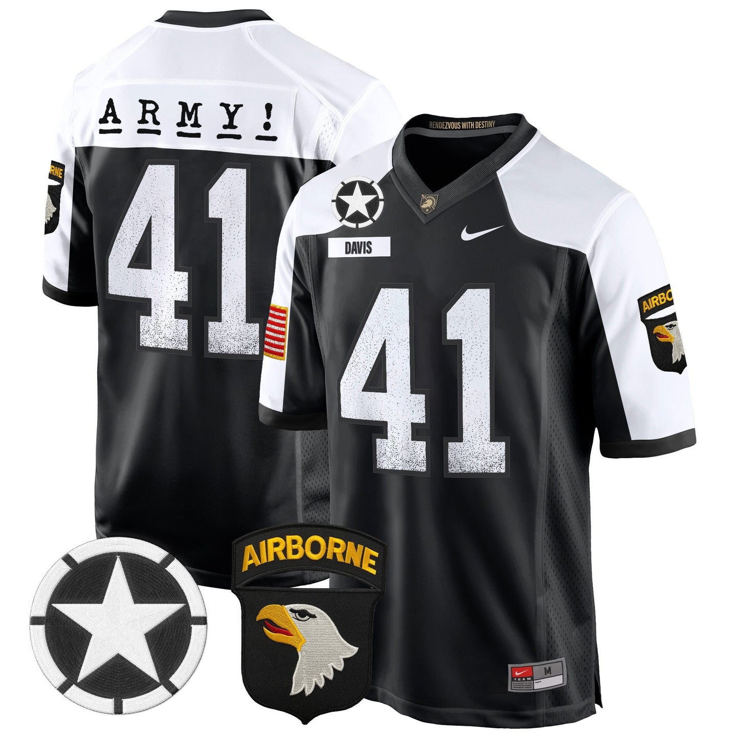 Army Black Knights 101st Airborne Division Patch 2024 Game Jersey - All Stitched