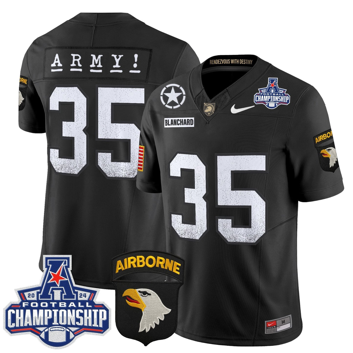 Army Black Knights 2024 AAC Championship Patch Vapor Limited Jersey - All Stitched