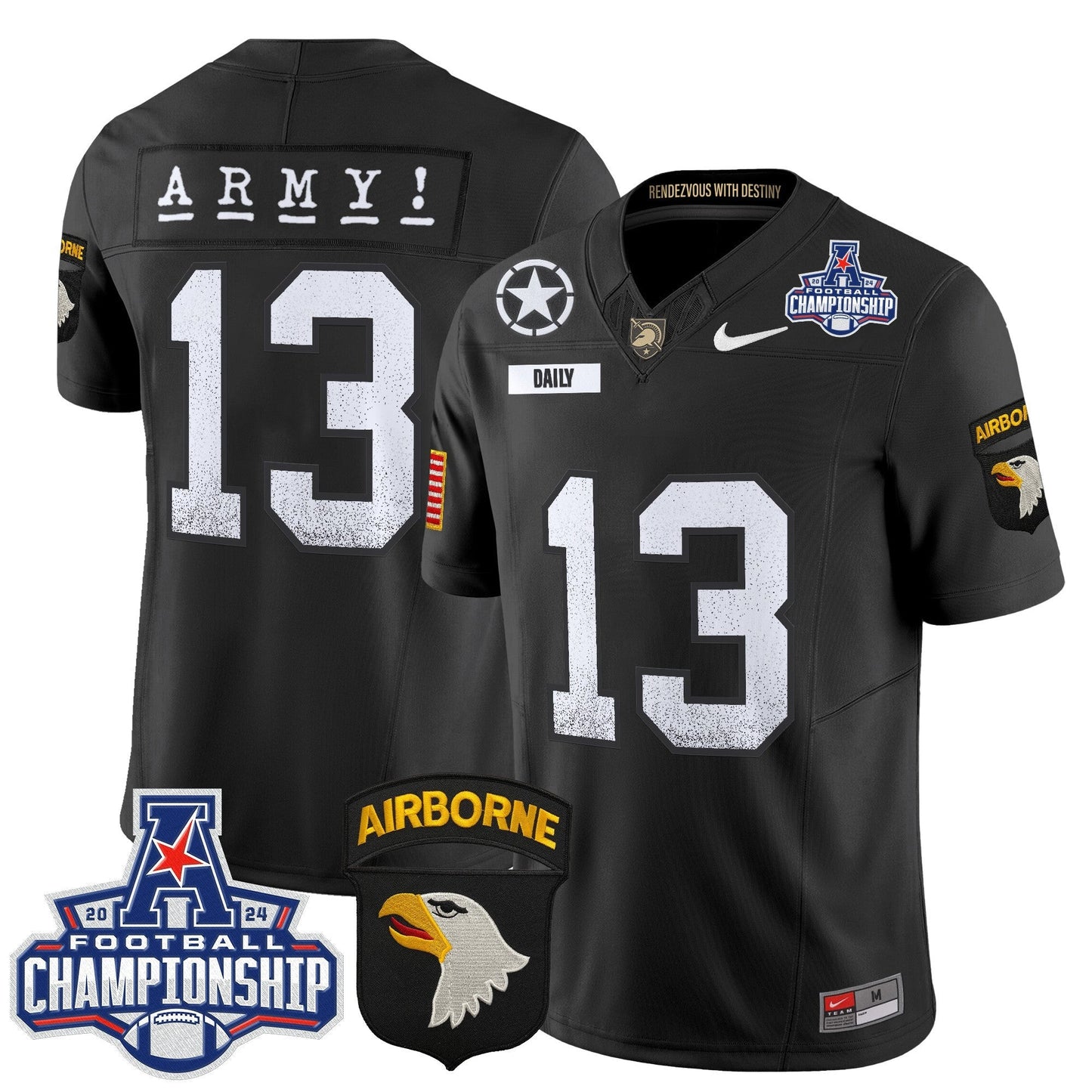 Army Black Knights 2024 AAC Championship Patch Vapor Limited Jersey - All Stitched