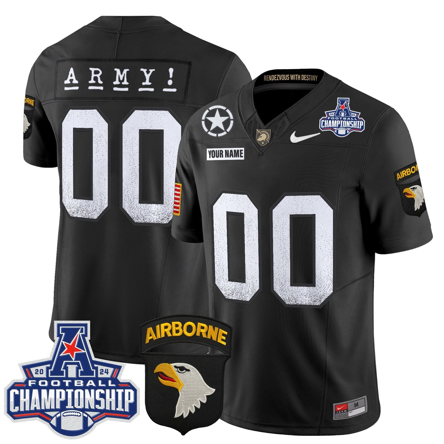 Army Black Knights 2024 AAC Championship Patch Vapor Limited Custom Jersey - All Stitched