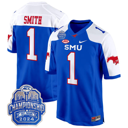 SMU Mustangs 2024 ACC Championship Patch Game Jersey - All Stitched