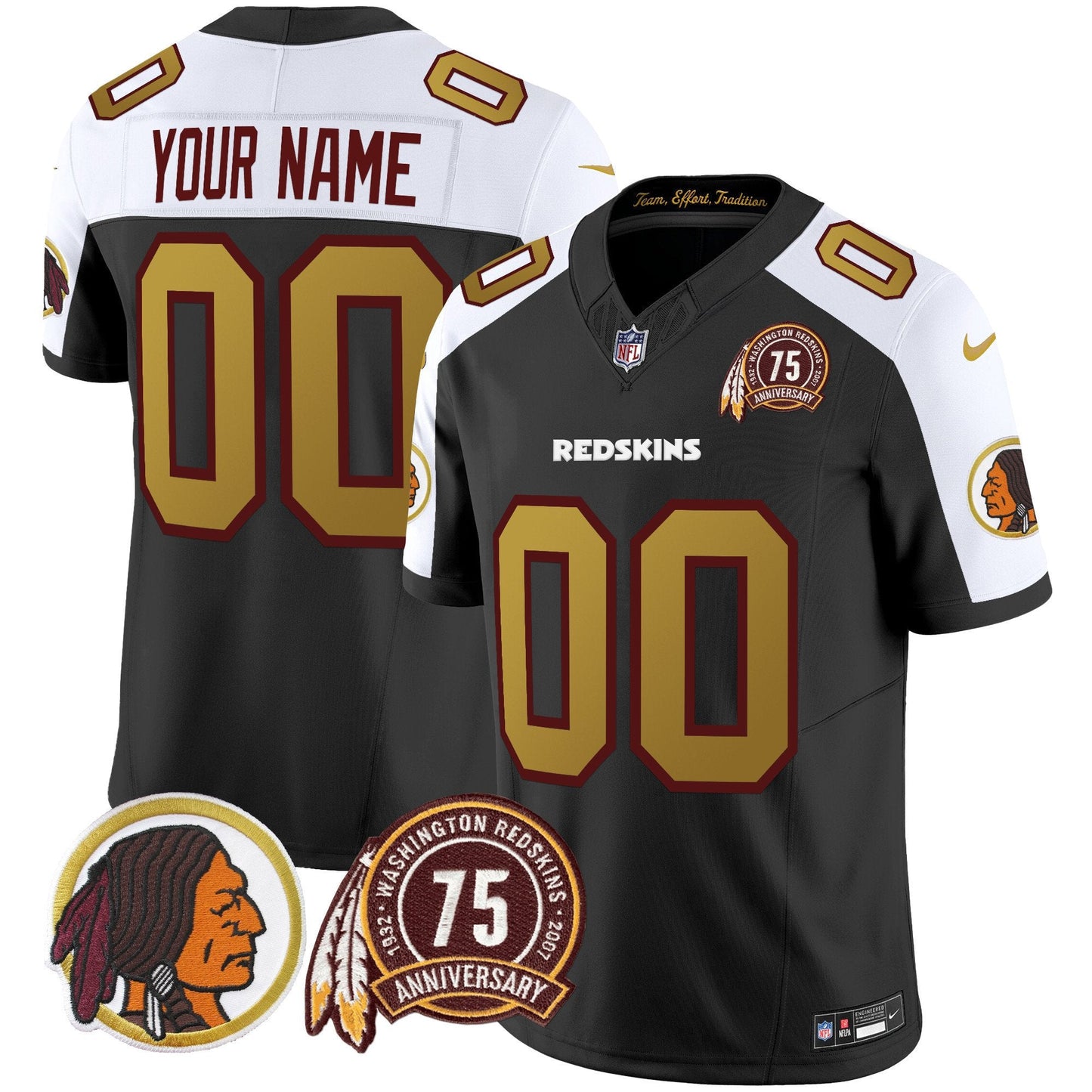 Washington Redskins Throwback 75th Patch Vapor Limited Custom Jersey - All Stitched