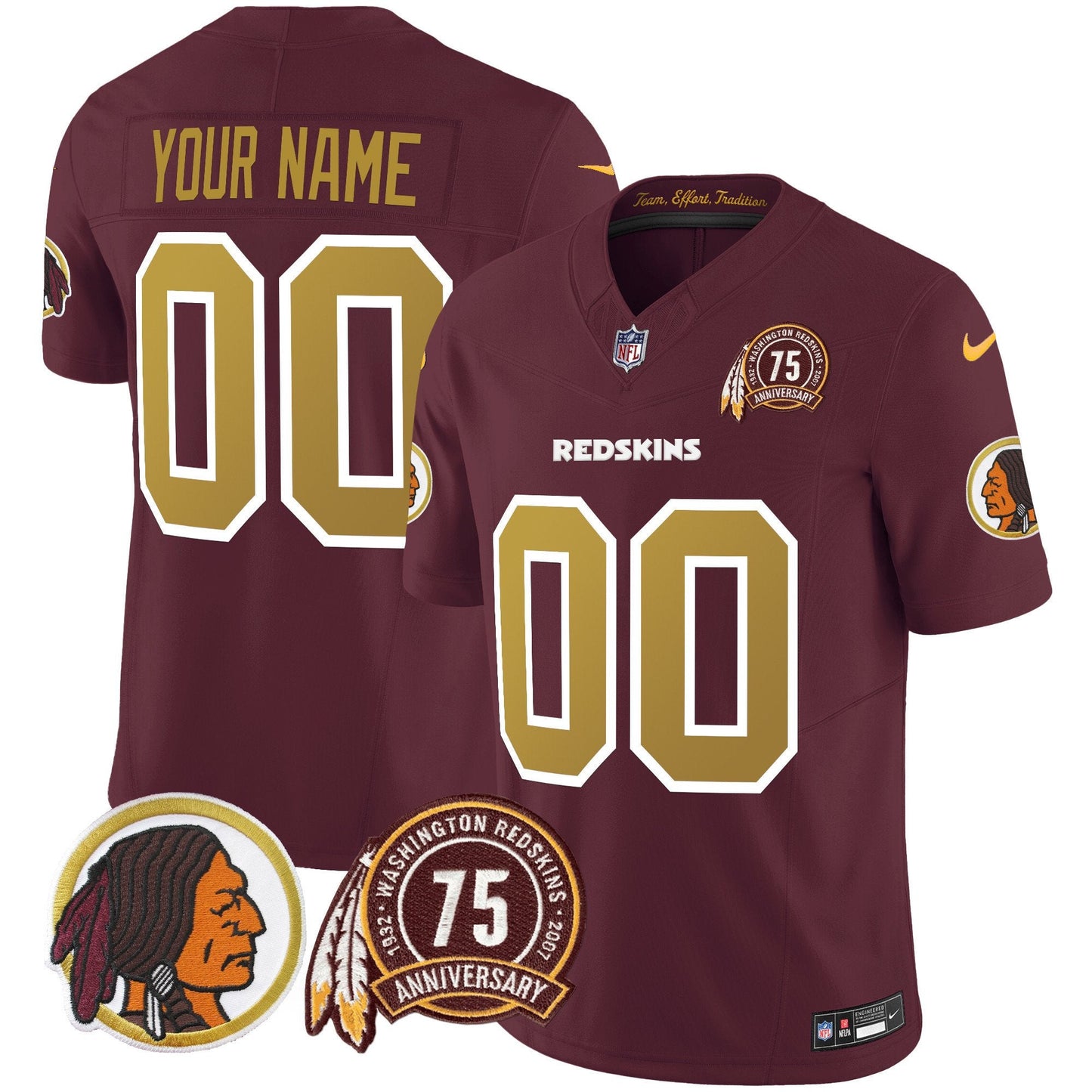 Washington Redskins Throwback 75th Patch Vapor Limited Custom Jersey - All Stitched