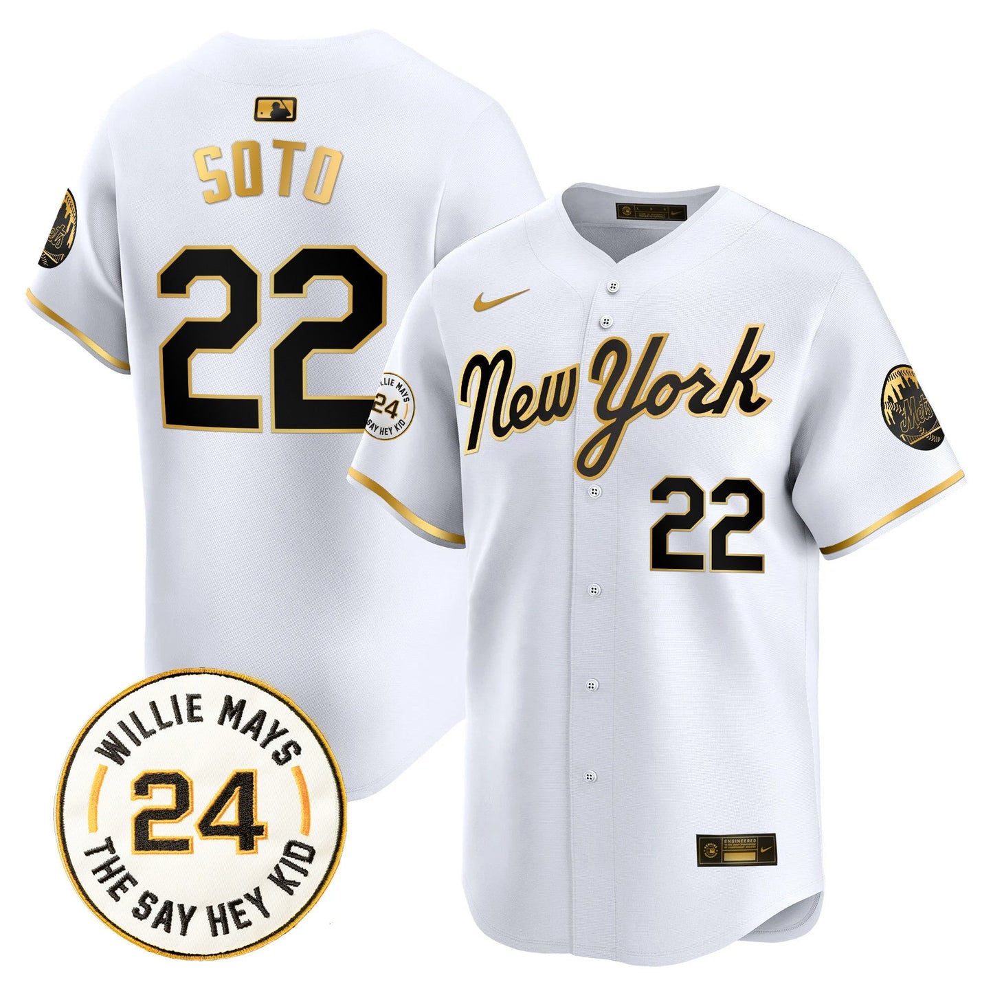 Men's Mets Willie Mays Patch Vapor Premier Limited Jersey - All Stitched