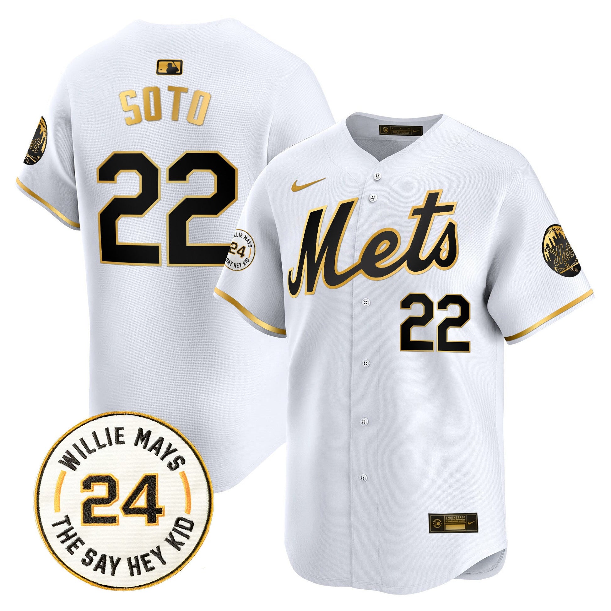 Men's Mets Willie Mays Patch Vapor Premier Limited Jersey - All Stitched