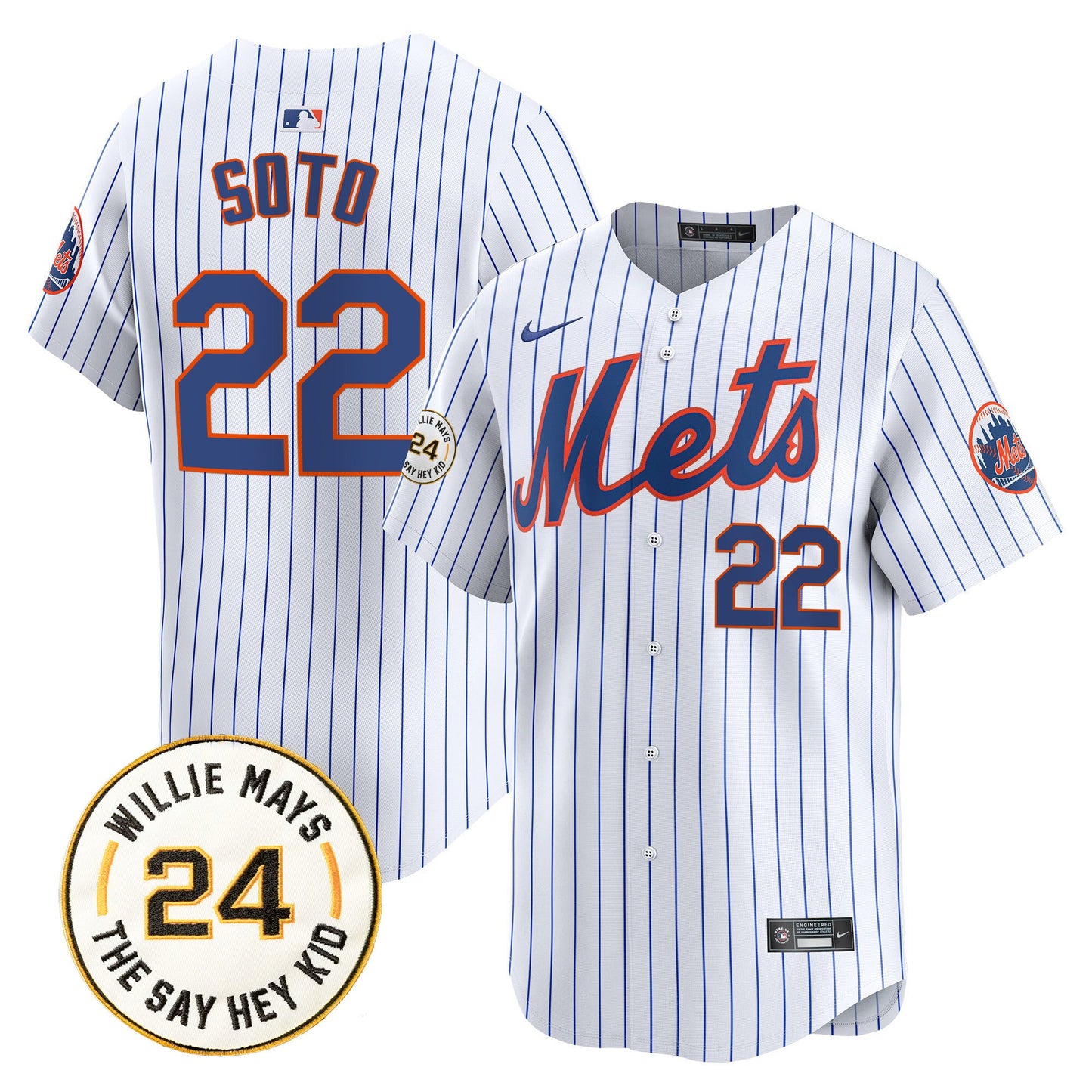 Men's Mets Willie Mays Patch Vapor Premier Limited Jersey - All Stitched