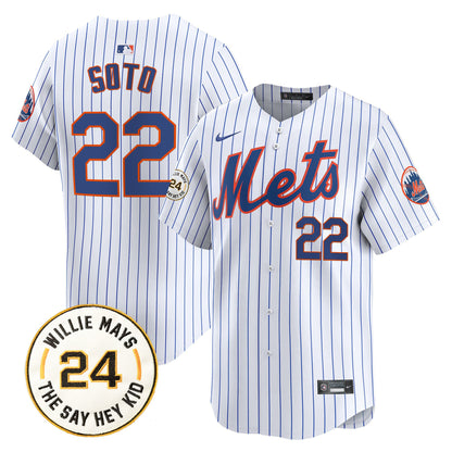 Men's Mets Willie Mays Patch Vapor Premier Limited Jersey - All Stitched