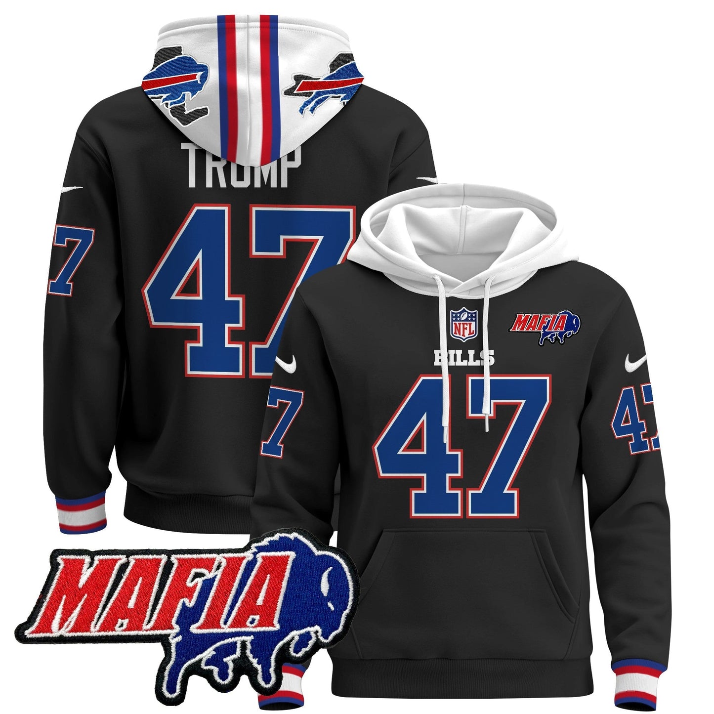 BUF 2024 Bills Mafia Patch Pullover Hoodie