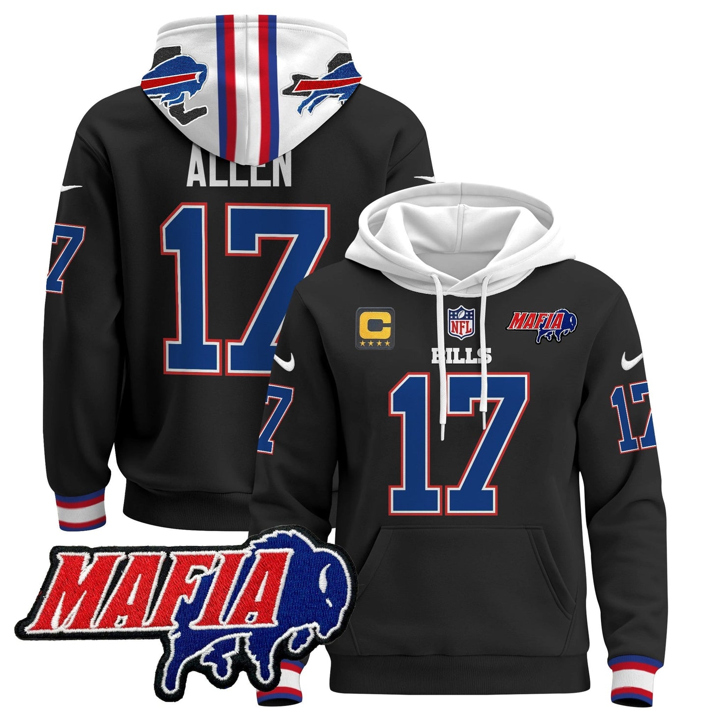 BUF 2024 Bills Mafia Patch Pullover Hoodie