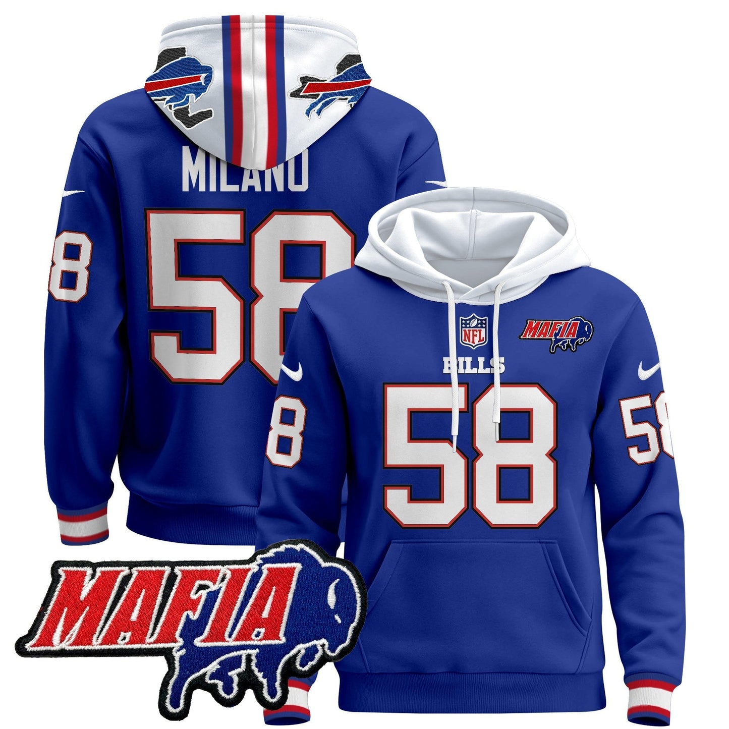 BUF 2024 Bills Mafia Patch Pullover Hoodie