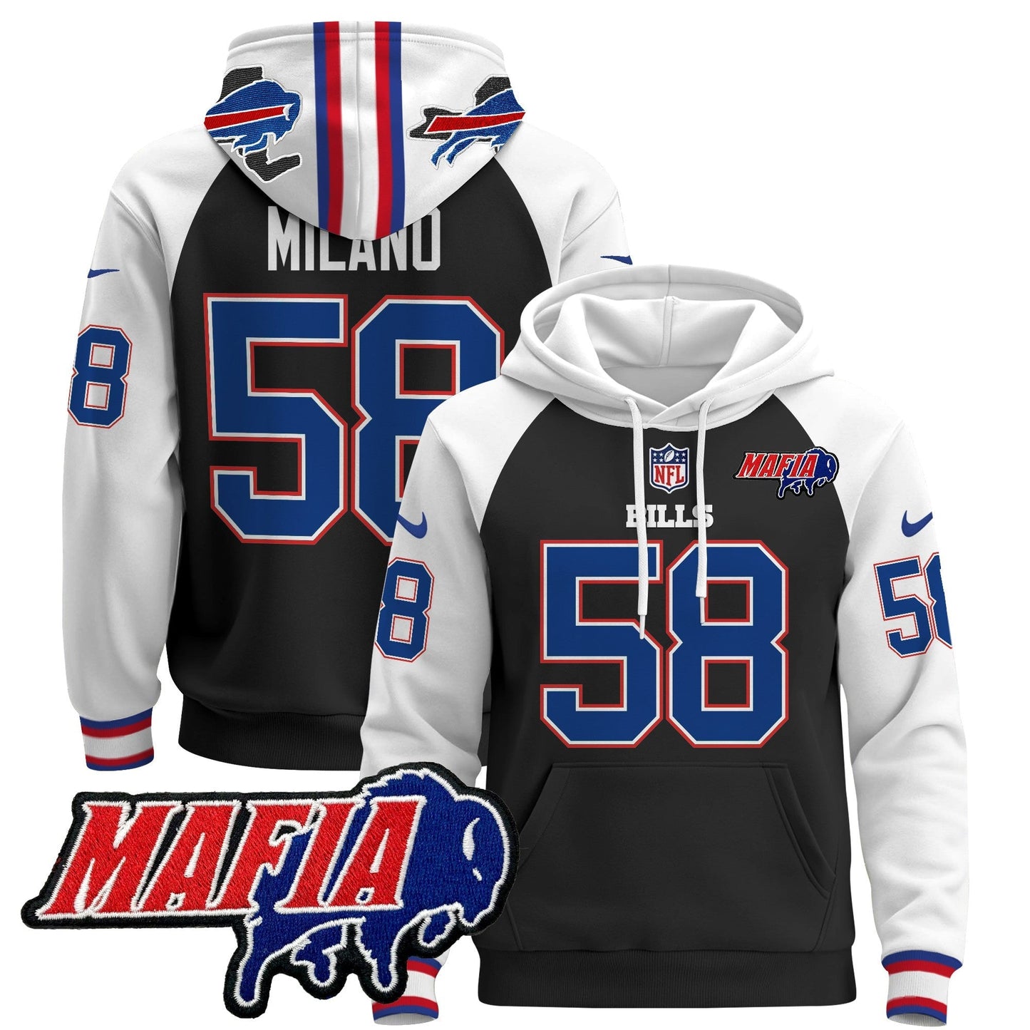 BUF 2024 Bills Mafia Patch Pullover Hoodie