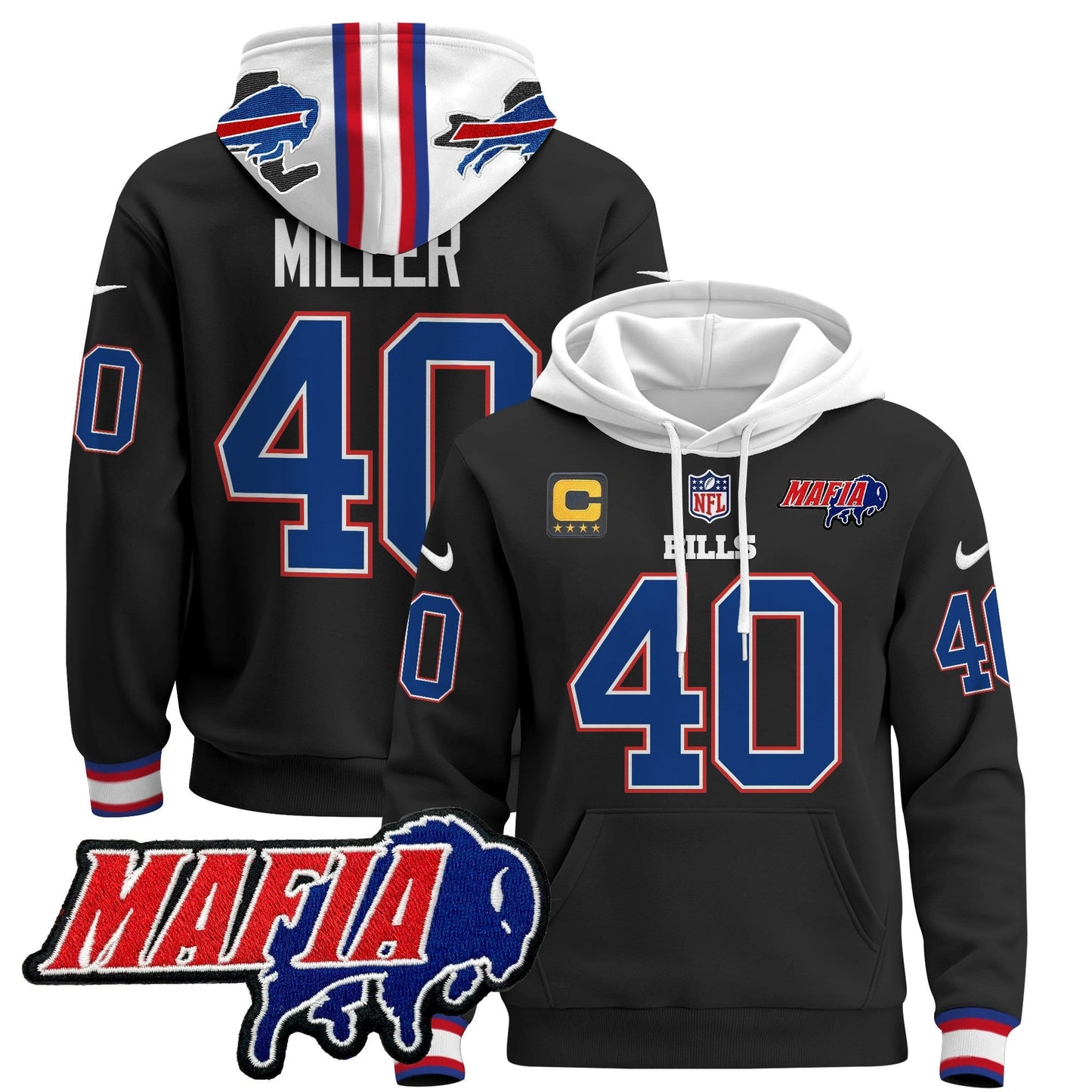 BUF 2024 Bills Mafia Patch Pullover Hoodie