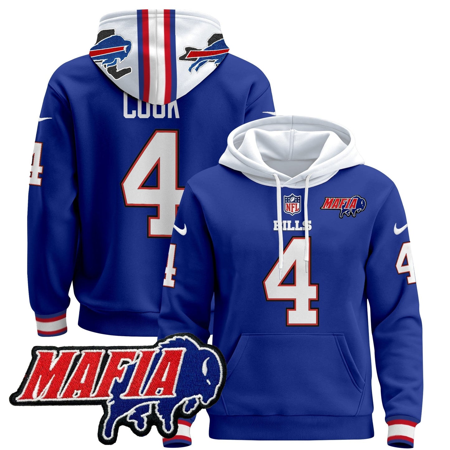 BUF 2024 Bills Mafia Patch Pullover Hoodie