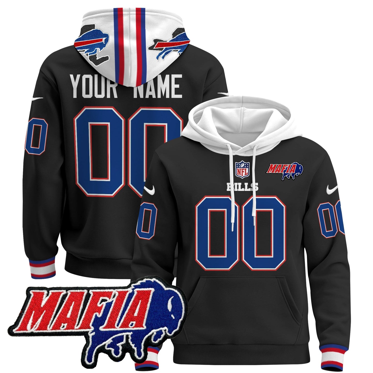BUF 2024 Bills Mafia Patch Custom Pullover Hoodie