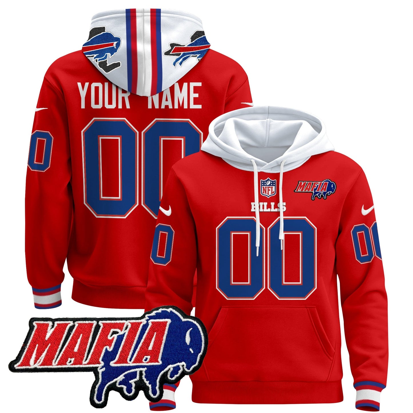 BUF 2024 Bills Mafia Patch Custom Pullover Hoodie