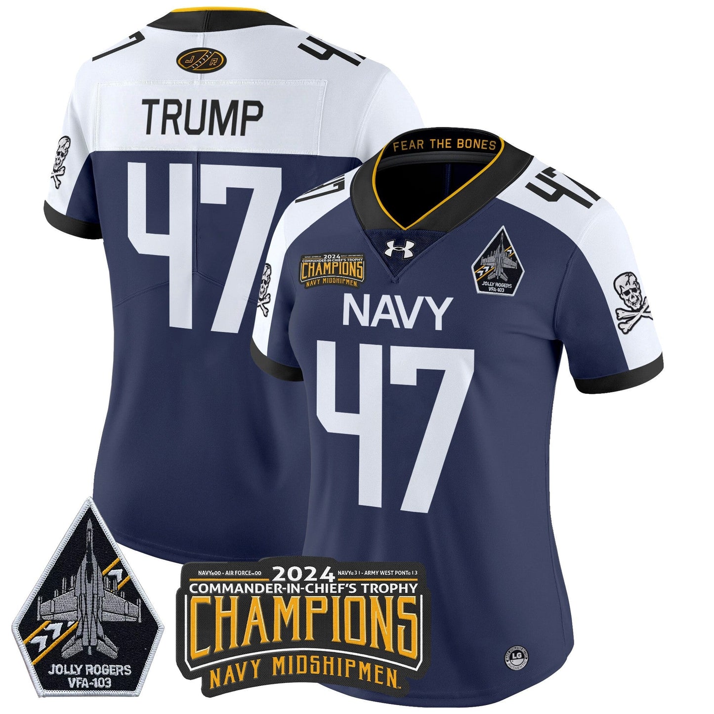 Women's Navy Midshipmen 2024 Commander-In-Chief's Trophy Champions Patch Vapor Limited Jersey - All Stitched