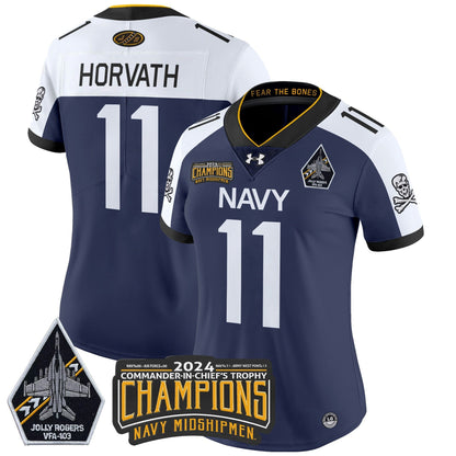 Women's Navy Midshipmen 2024 Commander-In-Chief's Trophy Champions Patch Vapor Limited Jersey - All Stitched