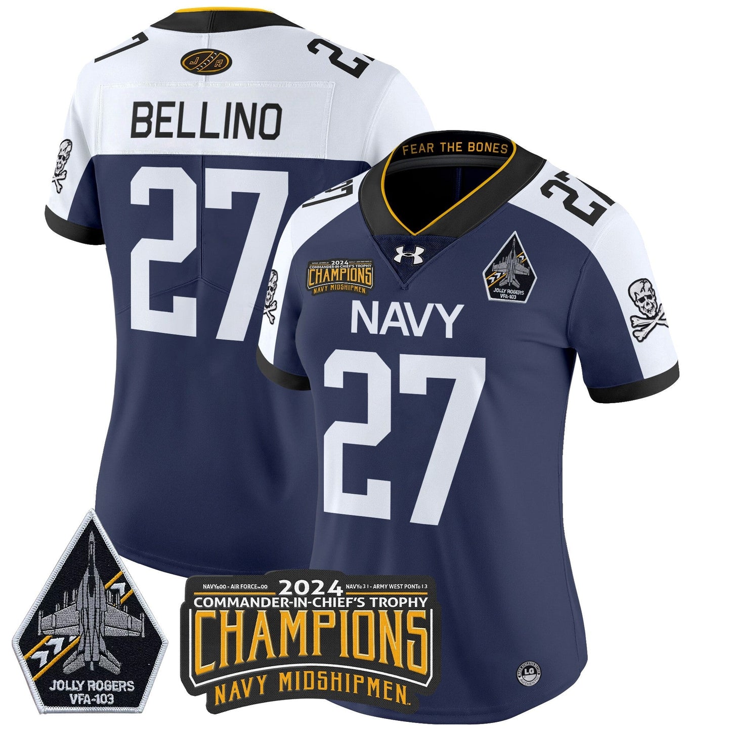 Women's Navy Midshipmen 2024 Commander-In-Chief's Trophy Champions Patch Vapor Limited Jersey - All Stitched